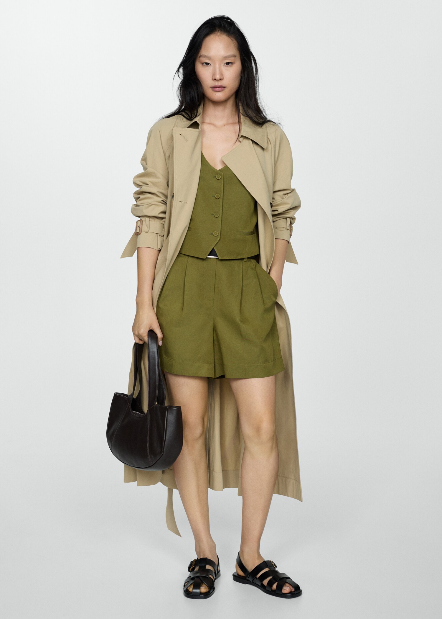 Linen-blend Bermuda plated shorts - General plane