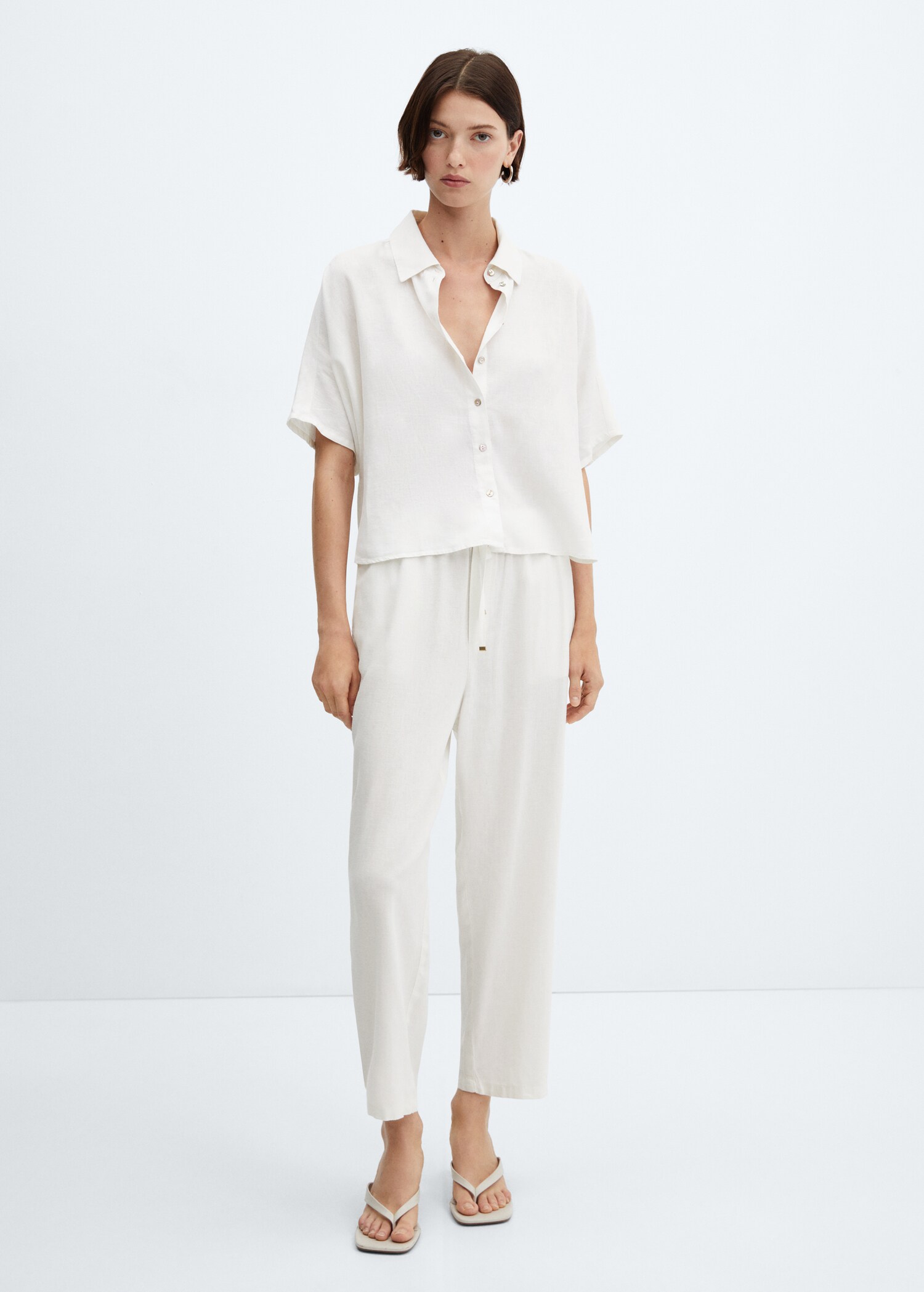 Straight linen-blend trousers - General plane