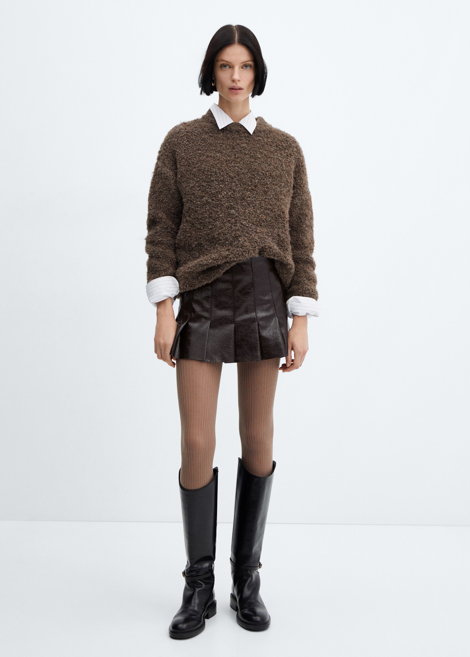 Leather-effect pleated mini-skirt - General plane