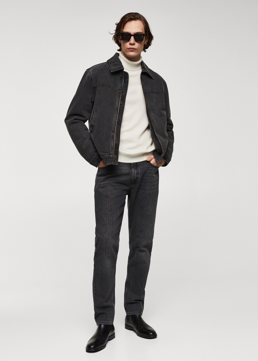 Denim jacket with shearling-effect lining - Men | MANGO