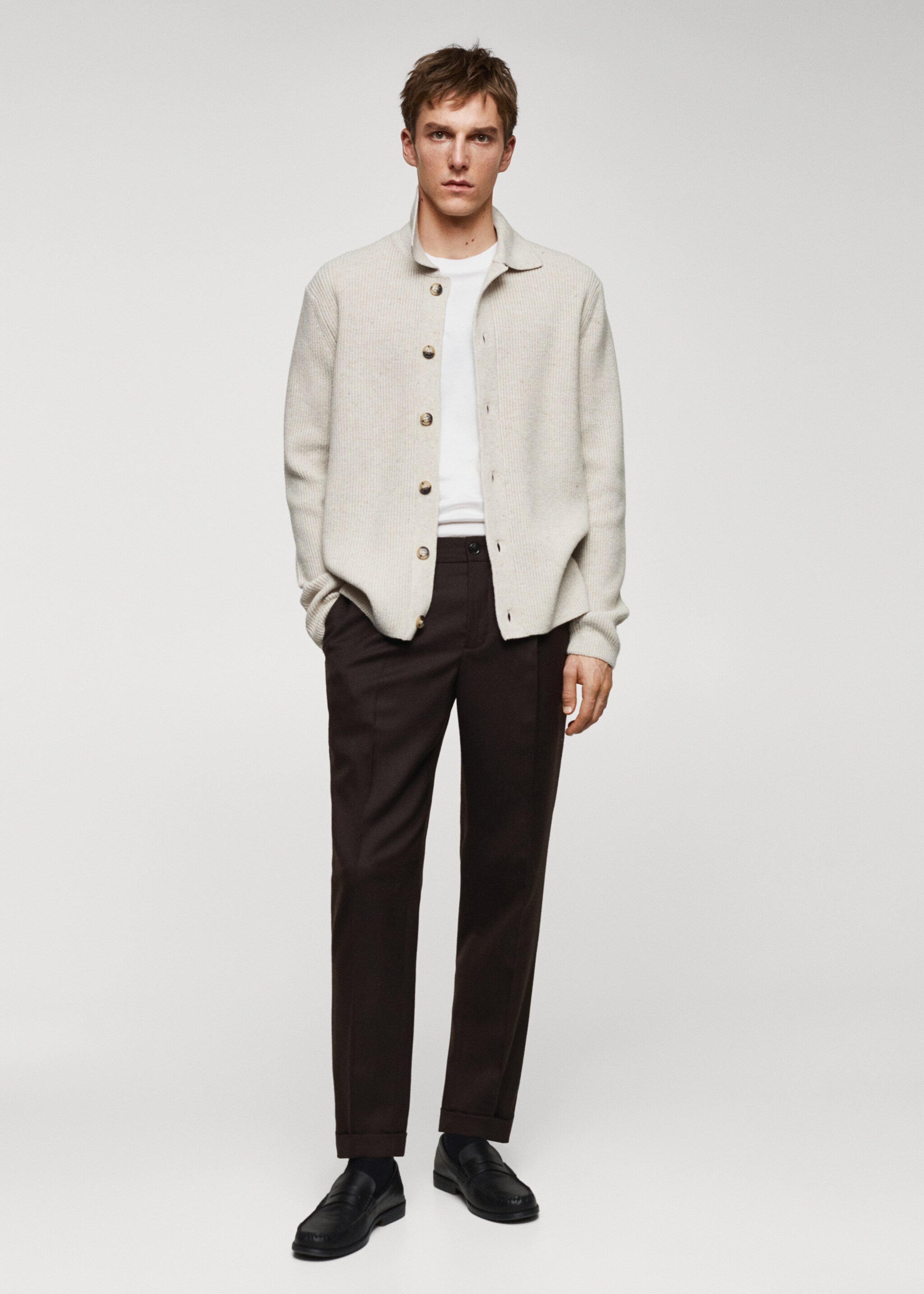 Buttoned ribbed cardigan - General plane, Light/Pastel Grey. Ref: 67060643-00.