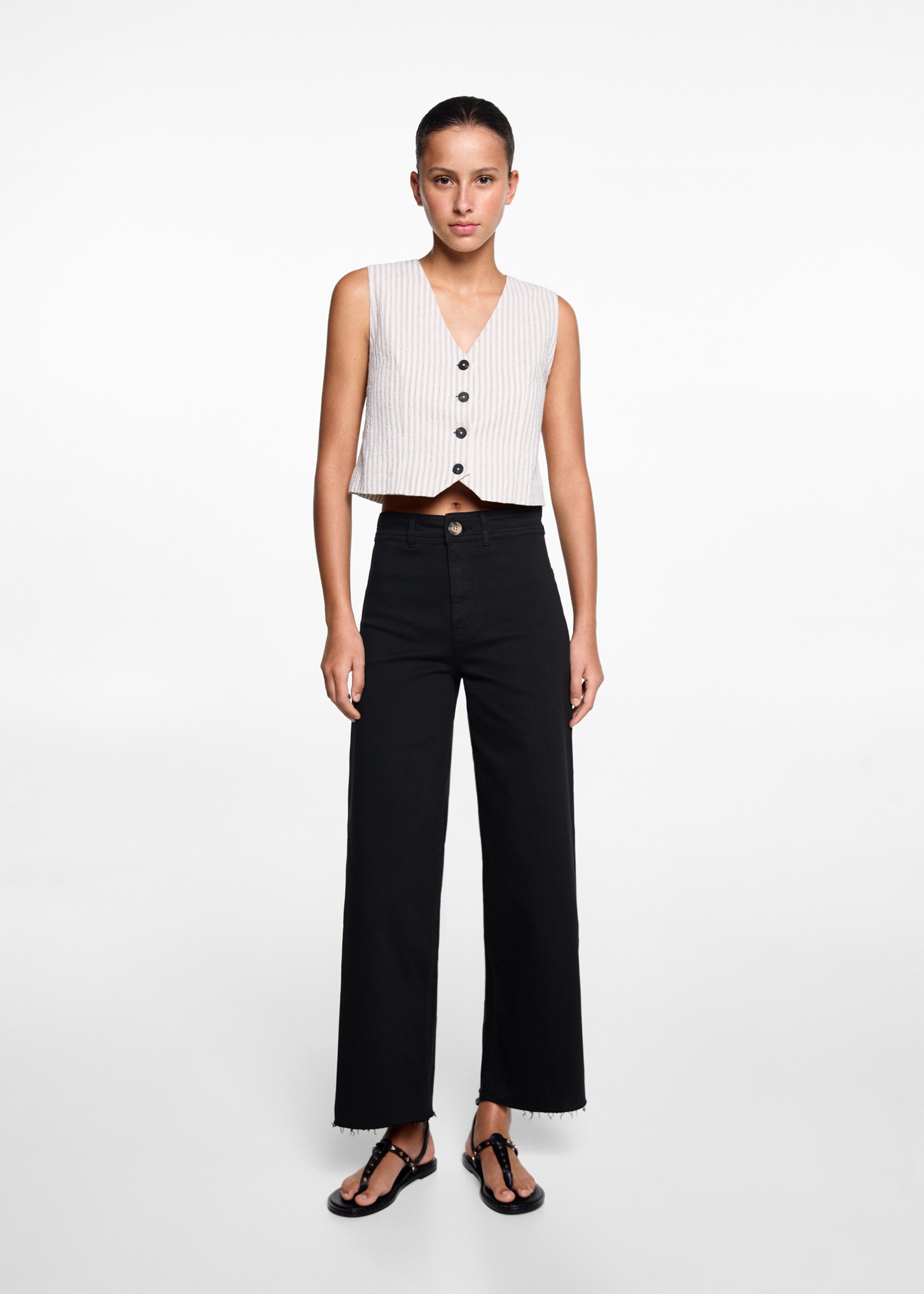 Jeans culotte mid-waist comfort - General plane, Black. Ref: 67060653-00.