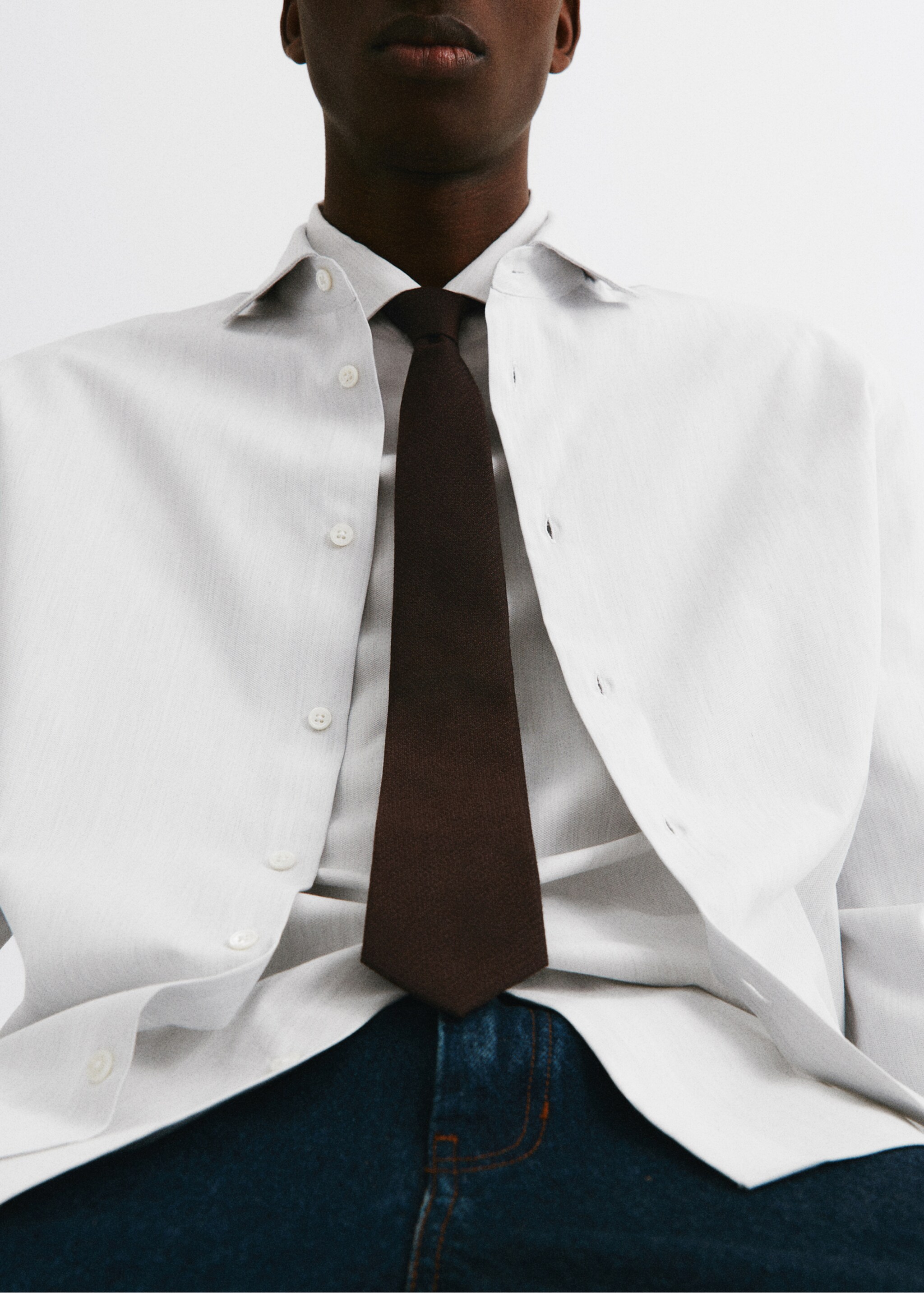 Structured cotton tie - General plane, Brown. Ref: 67060664-00.