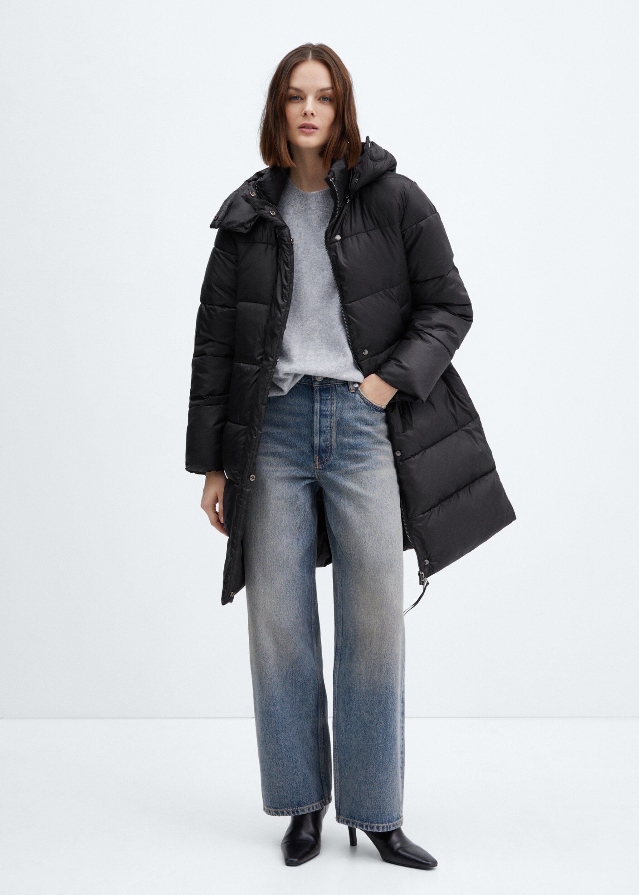 Detachable hood quilted coat - General plane