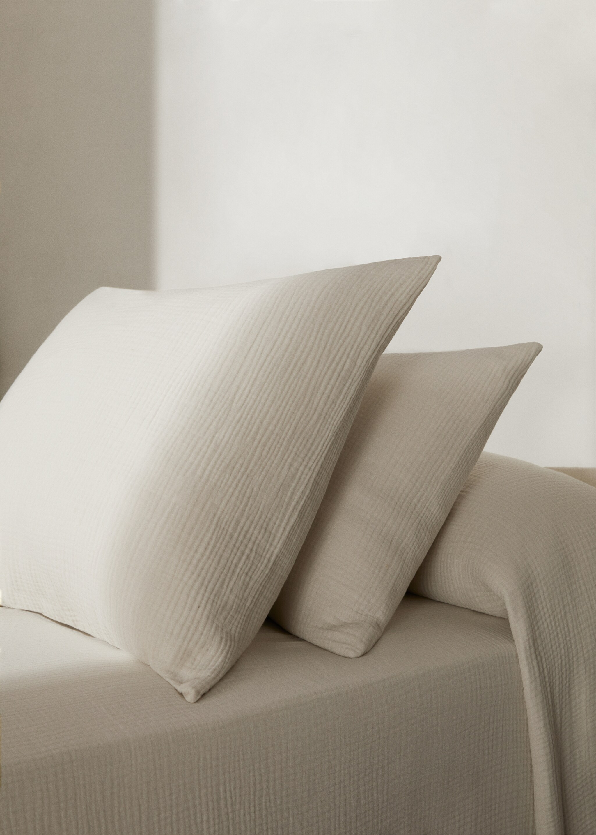 Cotton gauze pillow case 50x75cm (Pack of 2) - General plane, Light/Pastel Grey. Ref: 67064017-00.