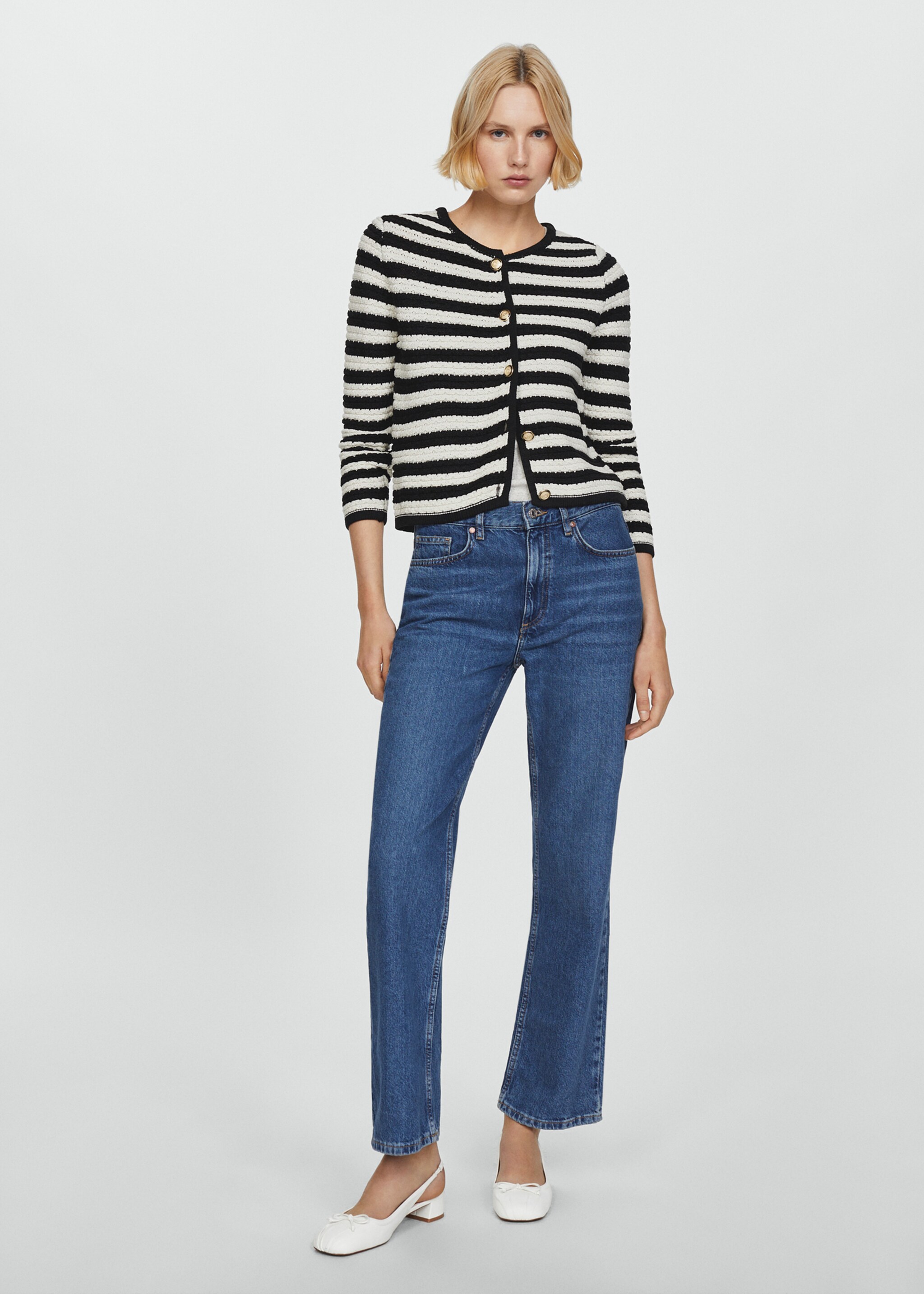 Striped cardigan with jewel buttons - General plane, Off White. Ref: 67064024-00.