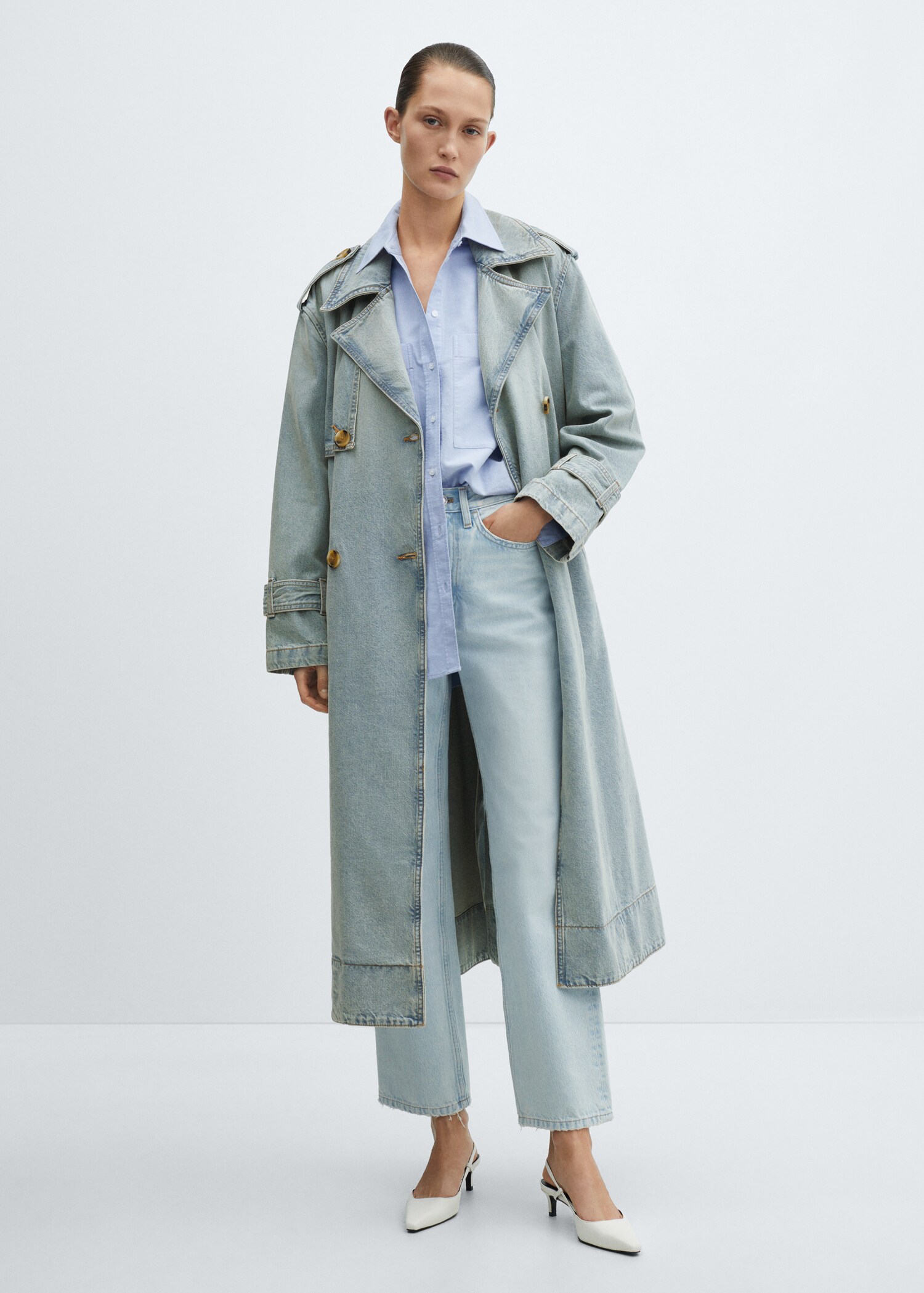 Double breasted denim trench - General plane