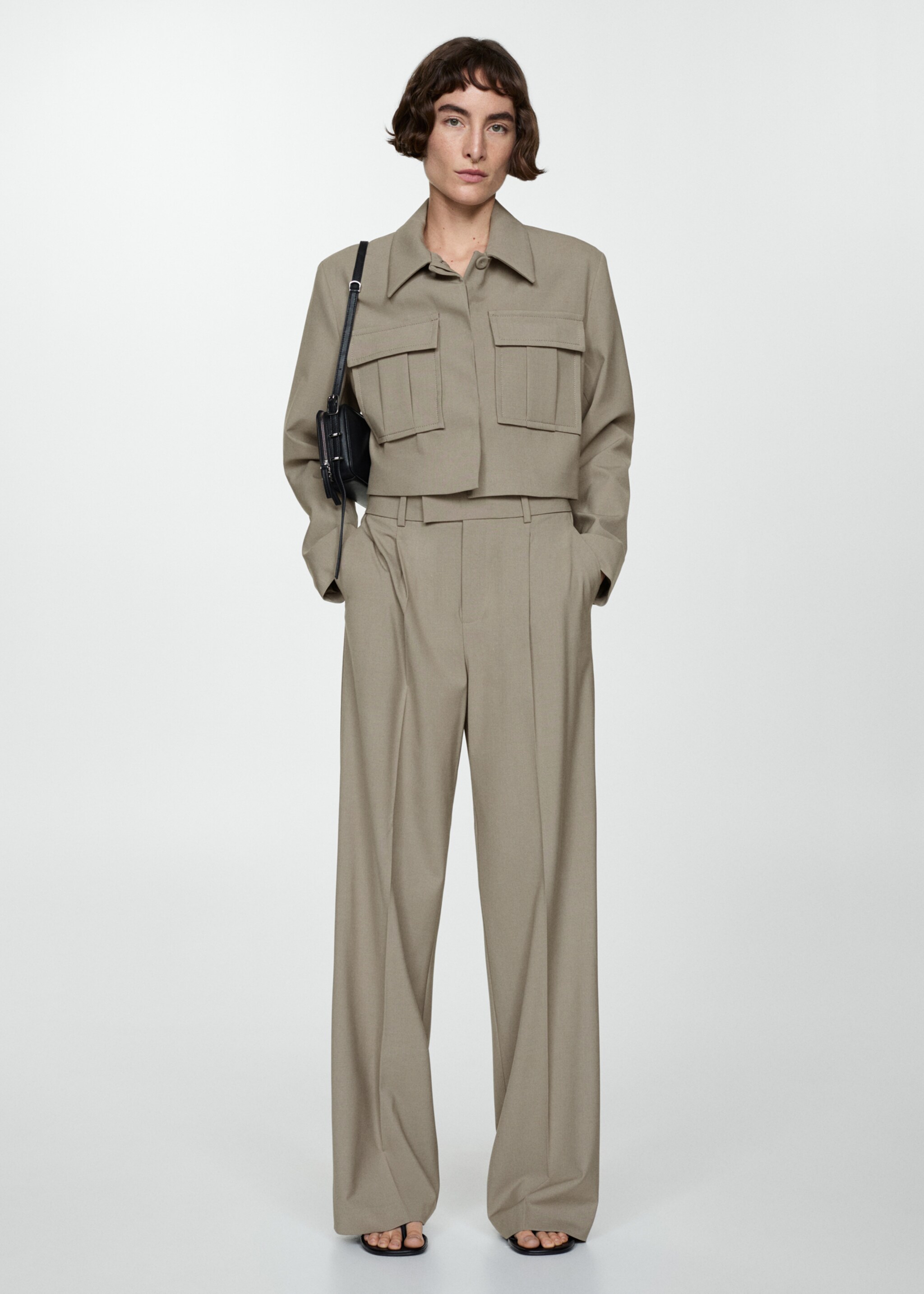 Cropped jacket with pockets - General plane, Medium Brown. Ref: 67064071-00.