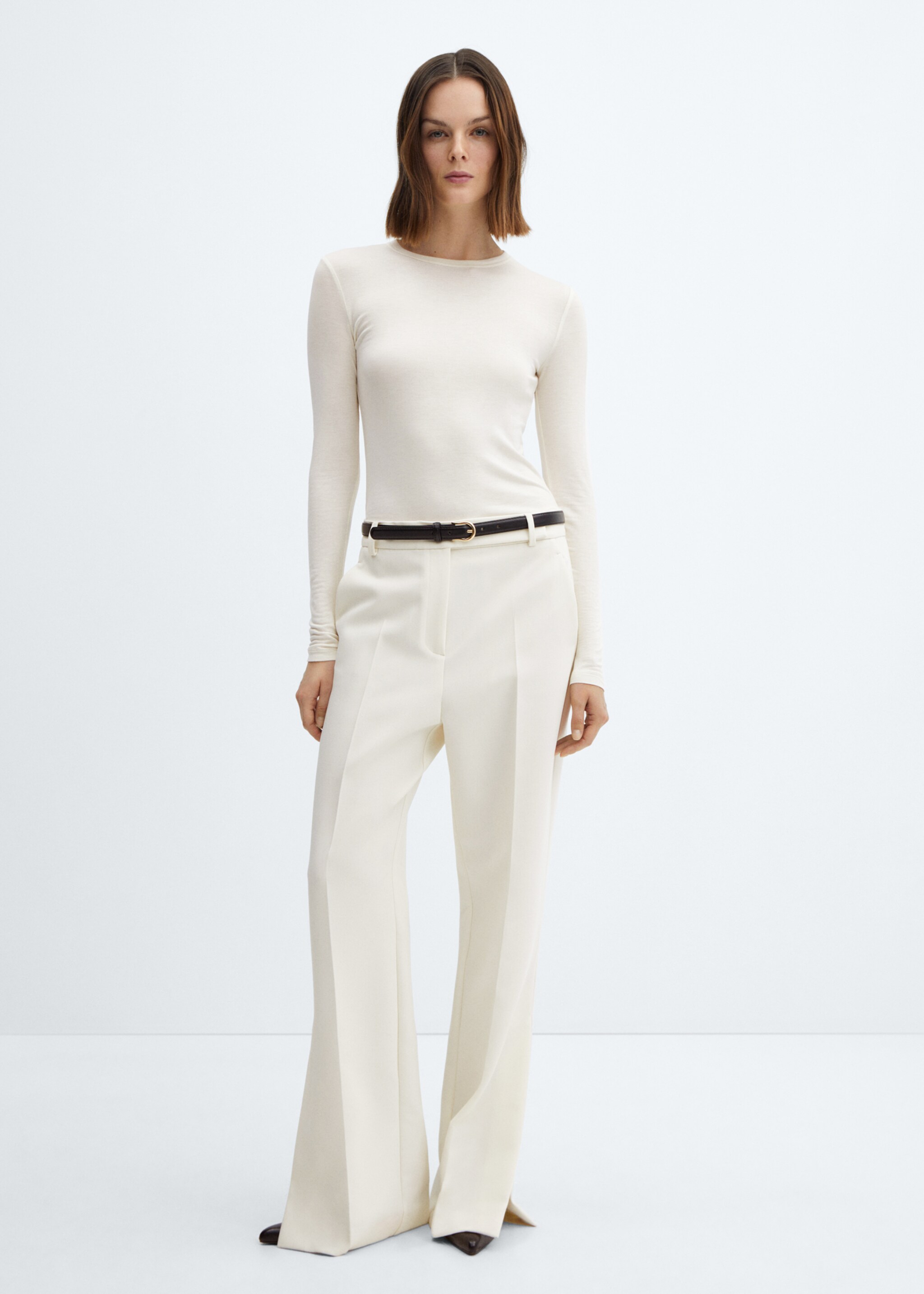 Round-neck long-sleeved t-shirt - General plane, Ecru. Ref: 67064479-00.