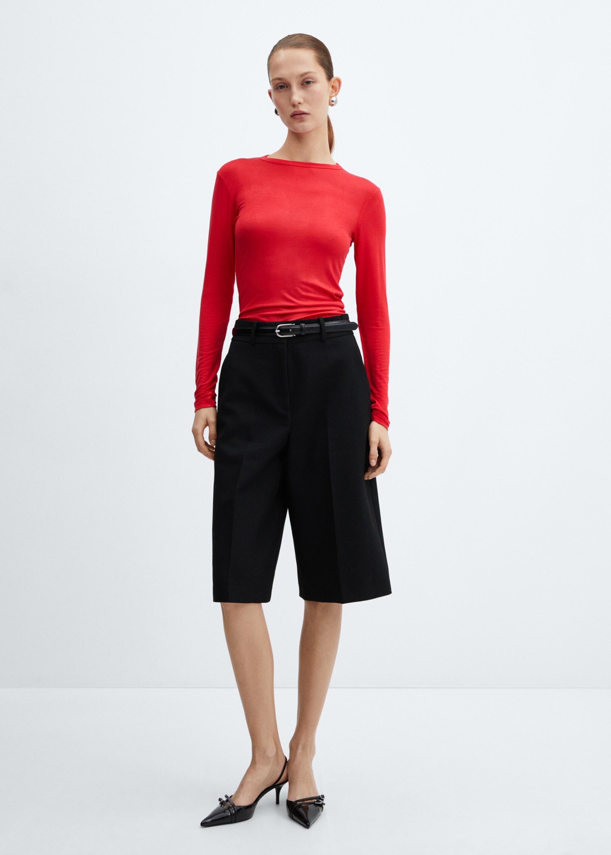 Round-neck long-sleeved t-shirt - General plane, Red. Ref: 67064479-00.