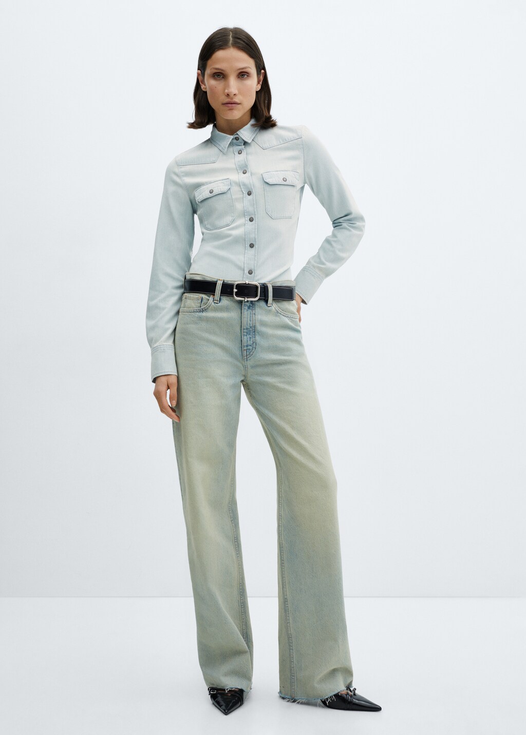 Chest-pocket denim shirt - Women | MANGO OUTLET USA