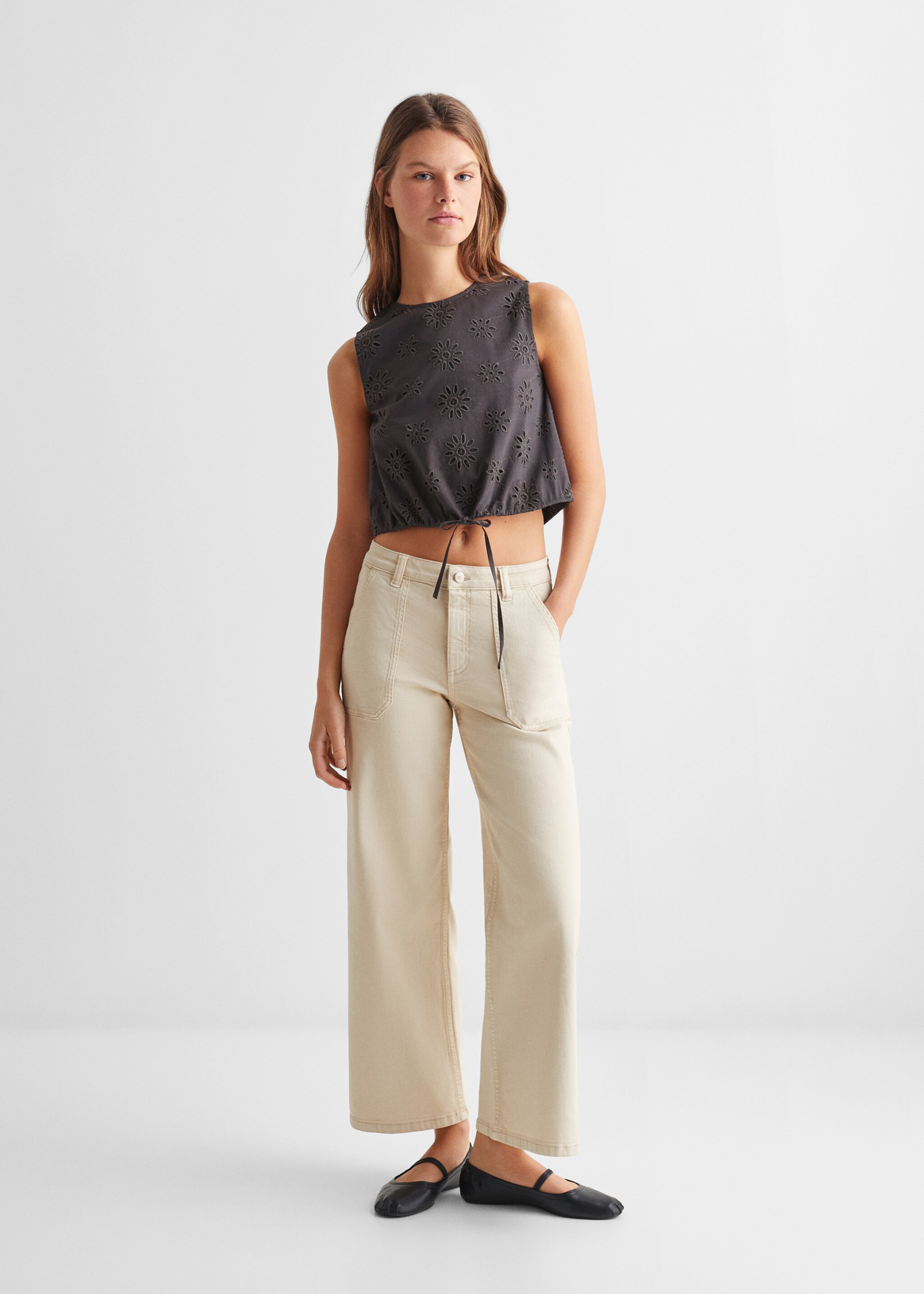 Embroidered top with bow - General plane