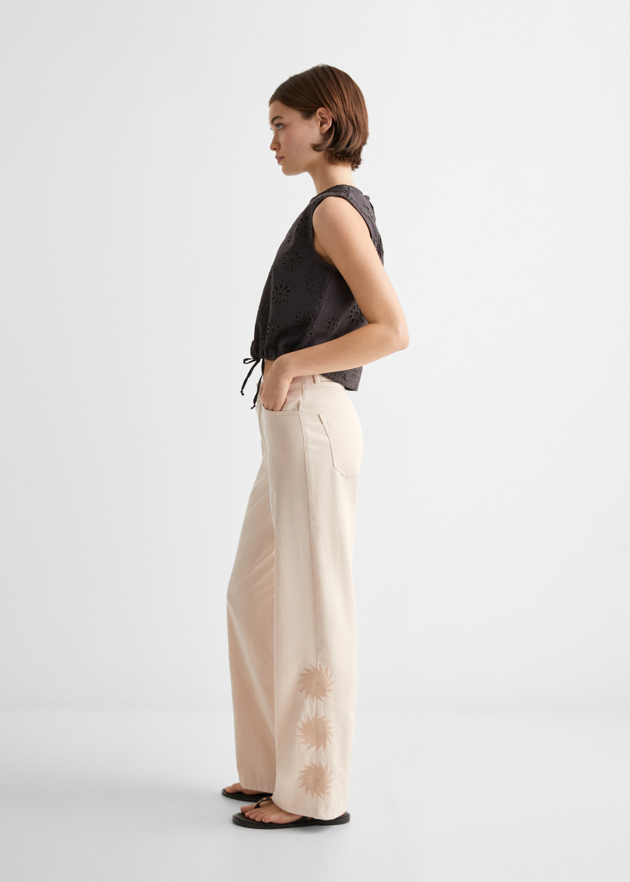 Embroidered cotton trousers - General plane