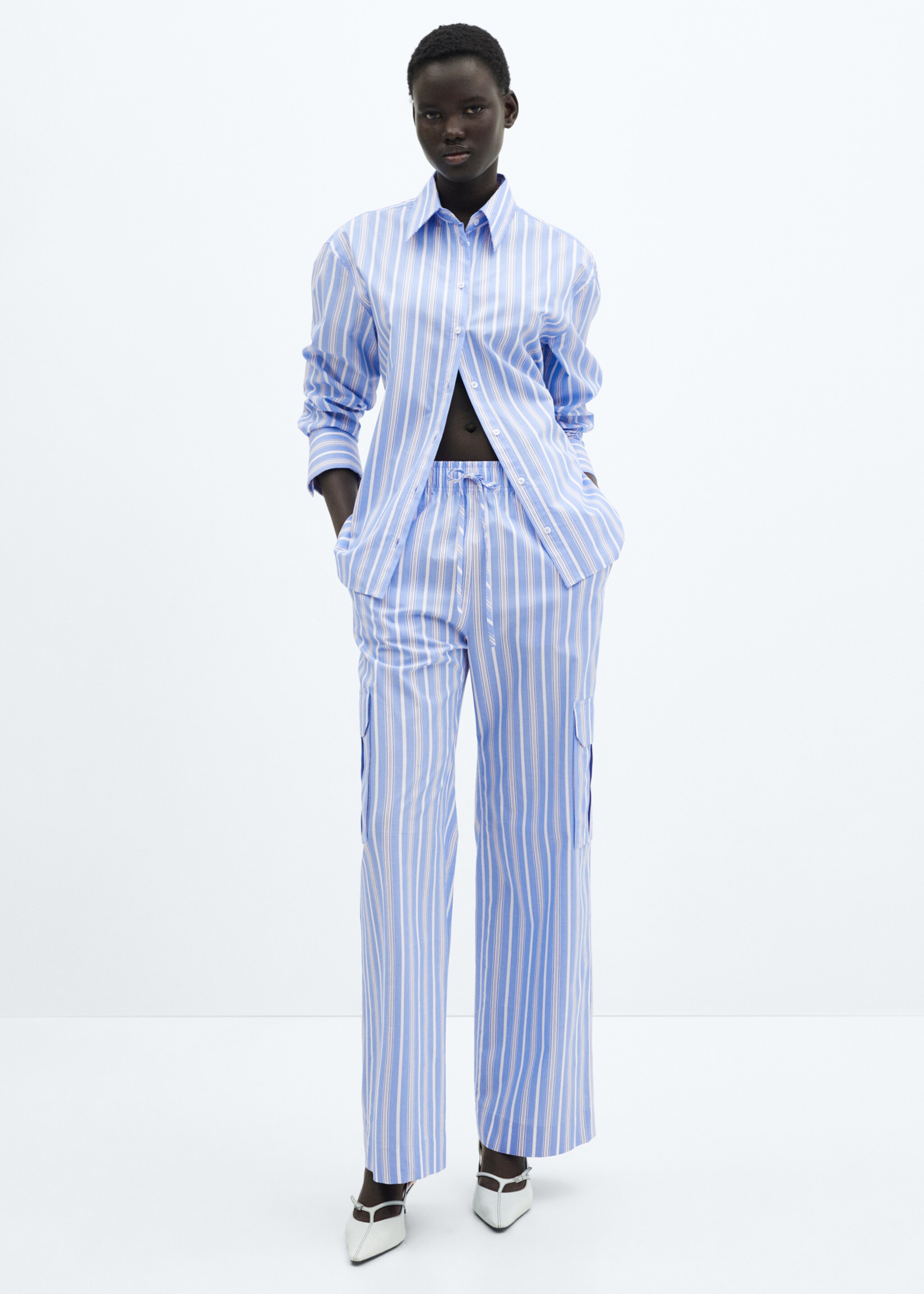 Striped cotton cargo trousers - General plane