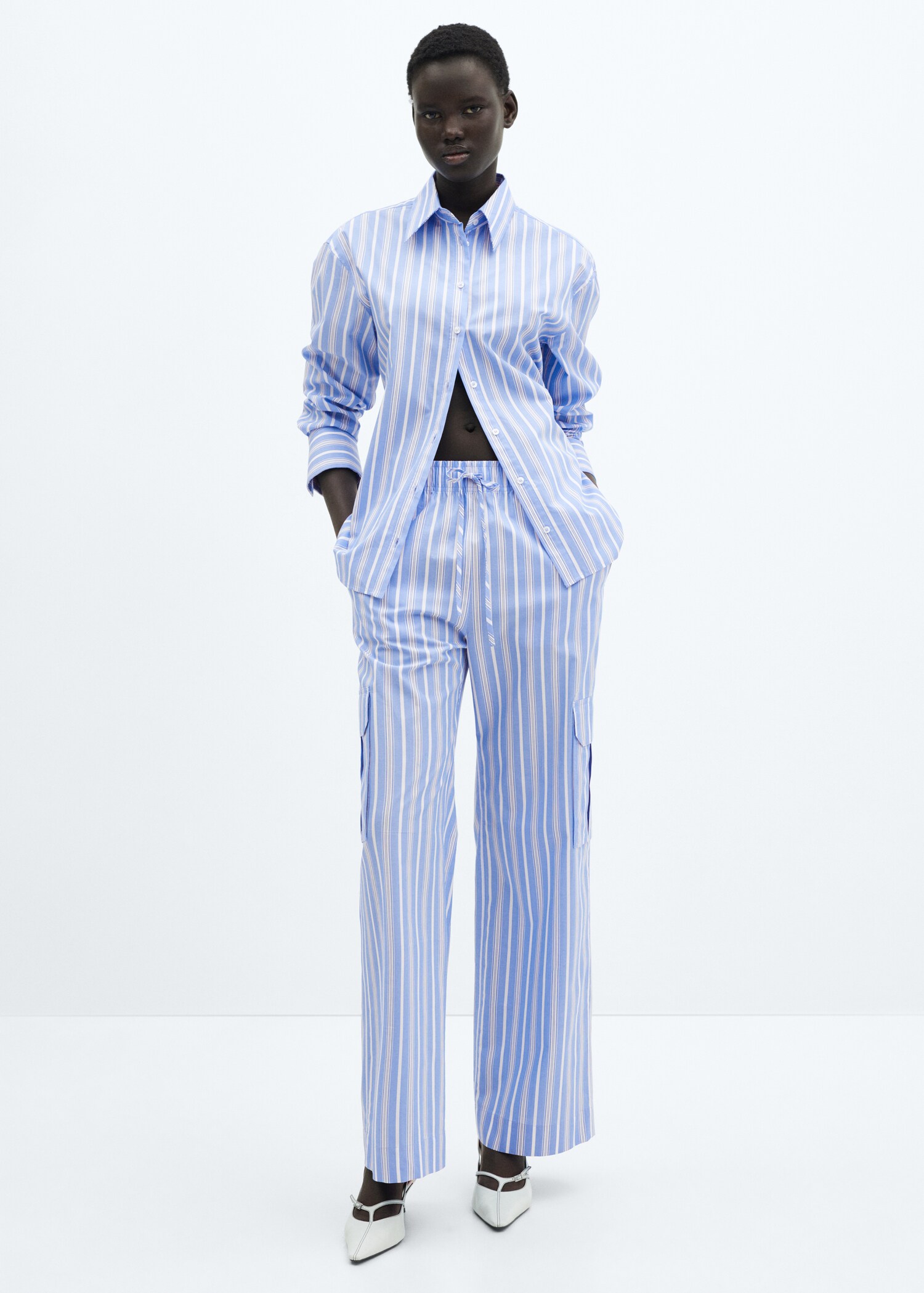 Striped cotton cargo trousers - General plane