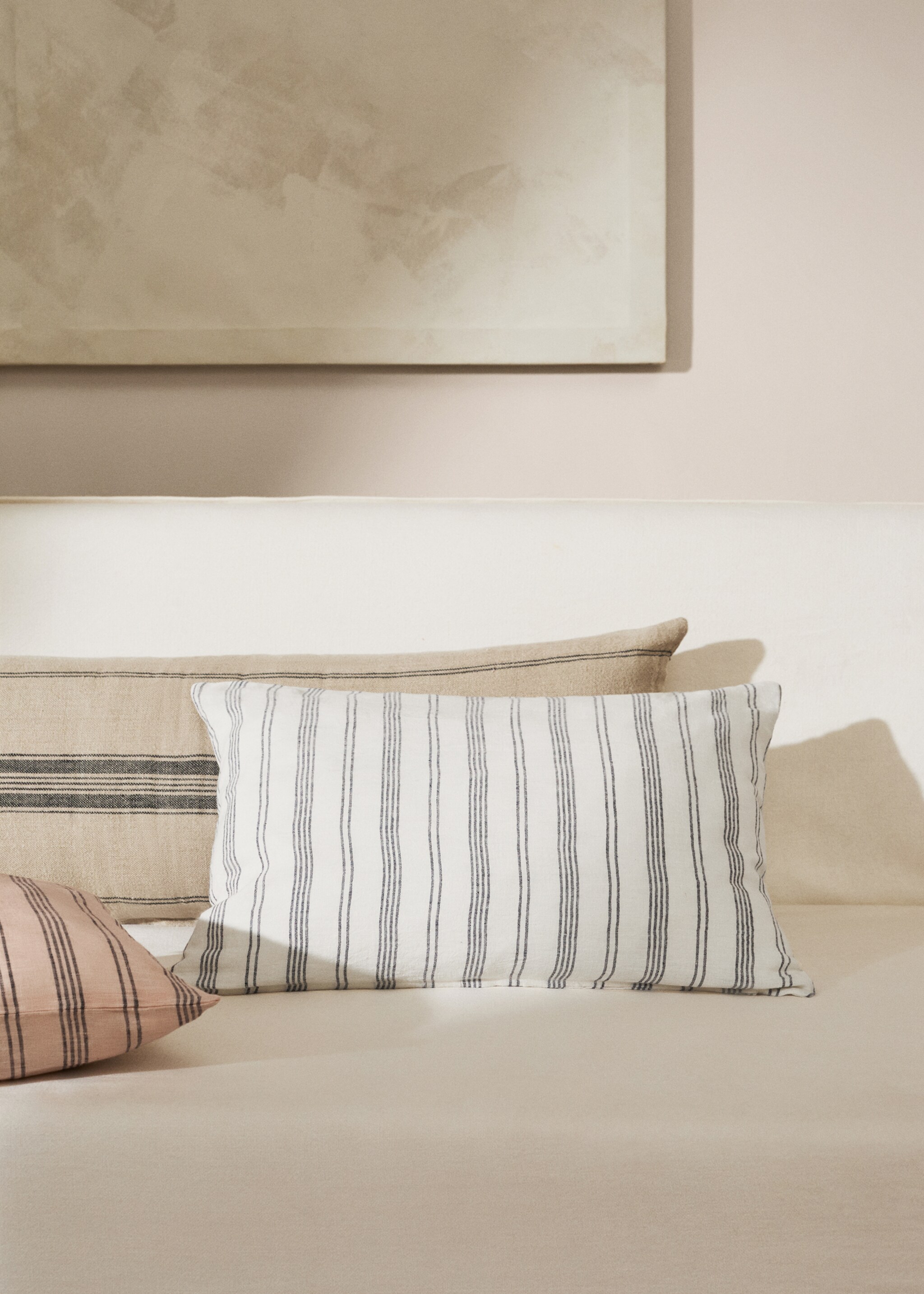 100% linen striped cushion cover 40x60cm - General plane, Off White. Ref: 67066013-00.