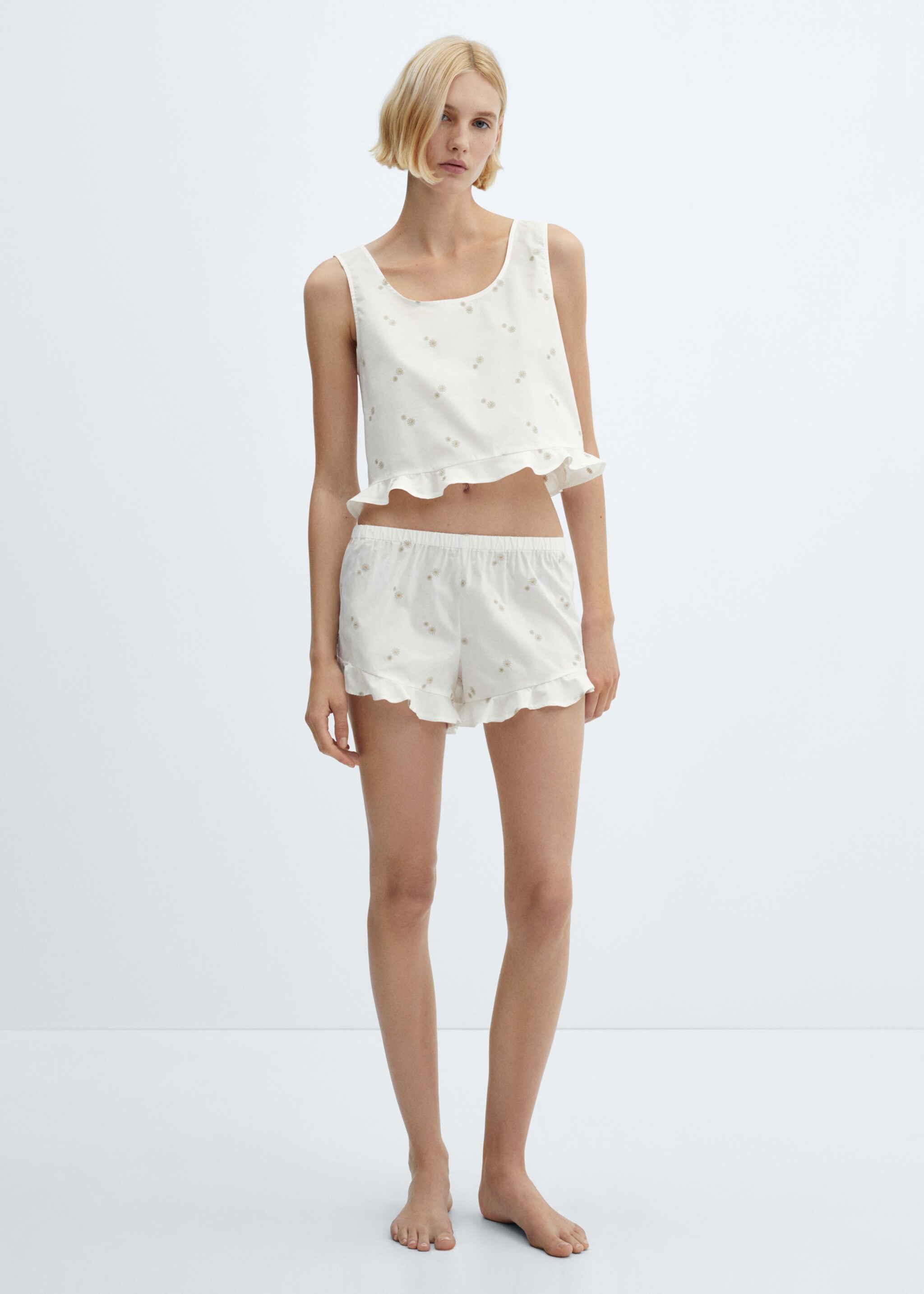 Floral embroidered cotton pyjama top - General plane