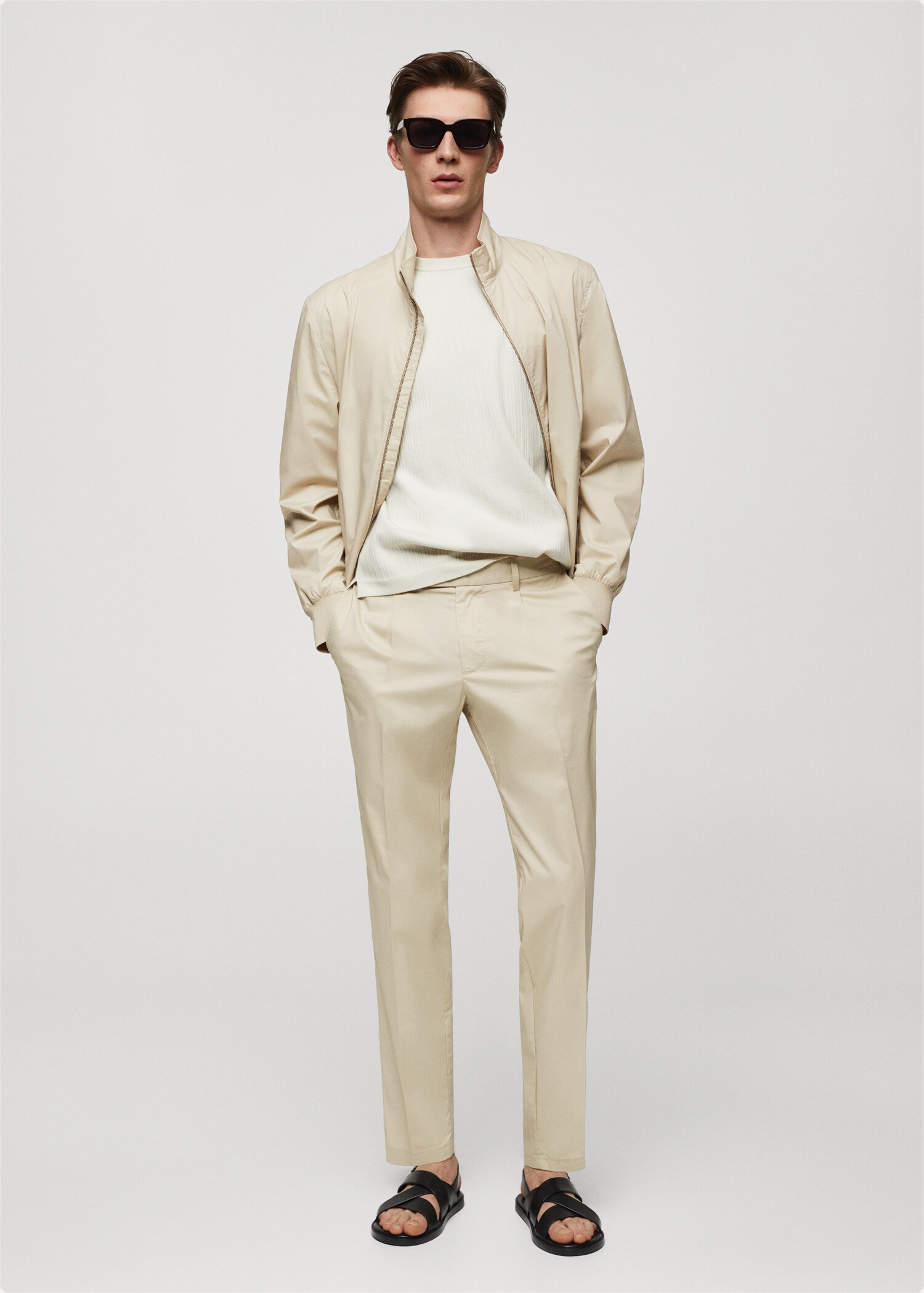 Stretch cotton jacket with zip - General plane