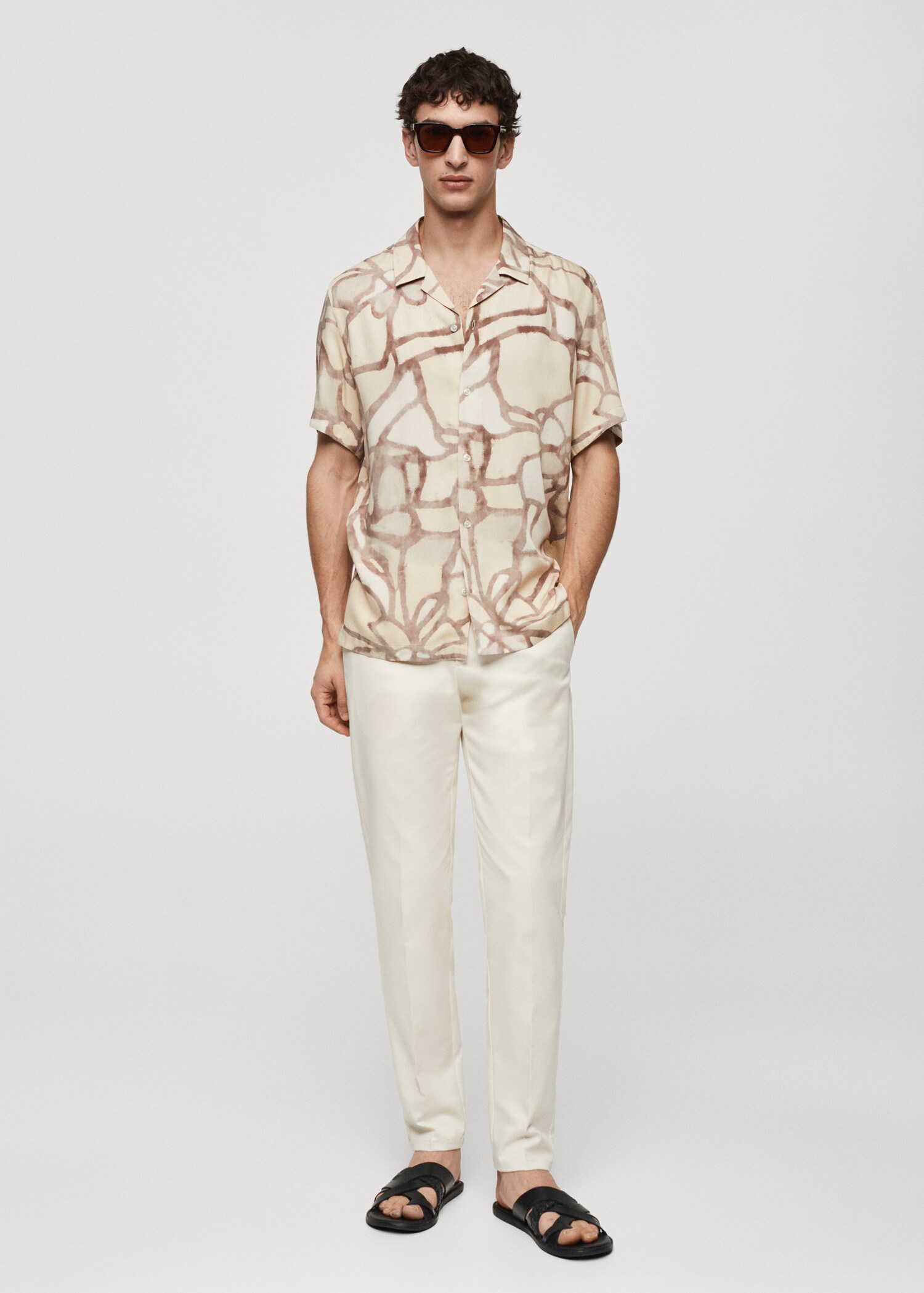 Printed flowing shirt with bowling collar - General plane
