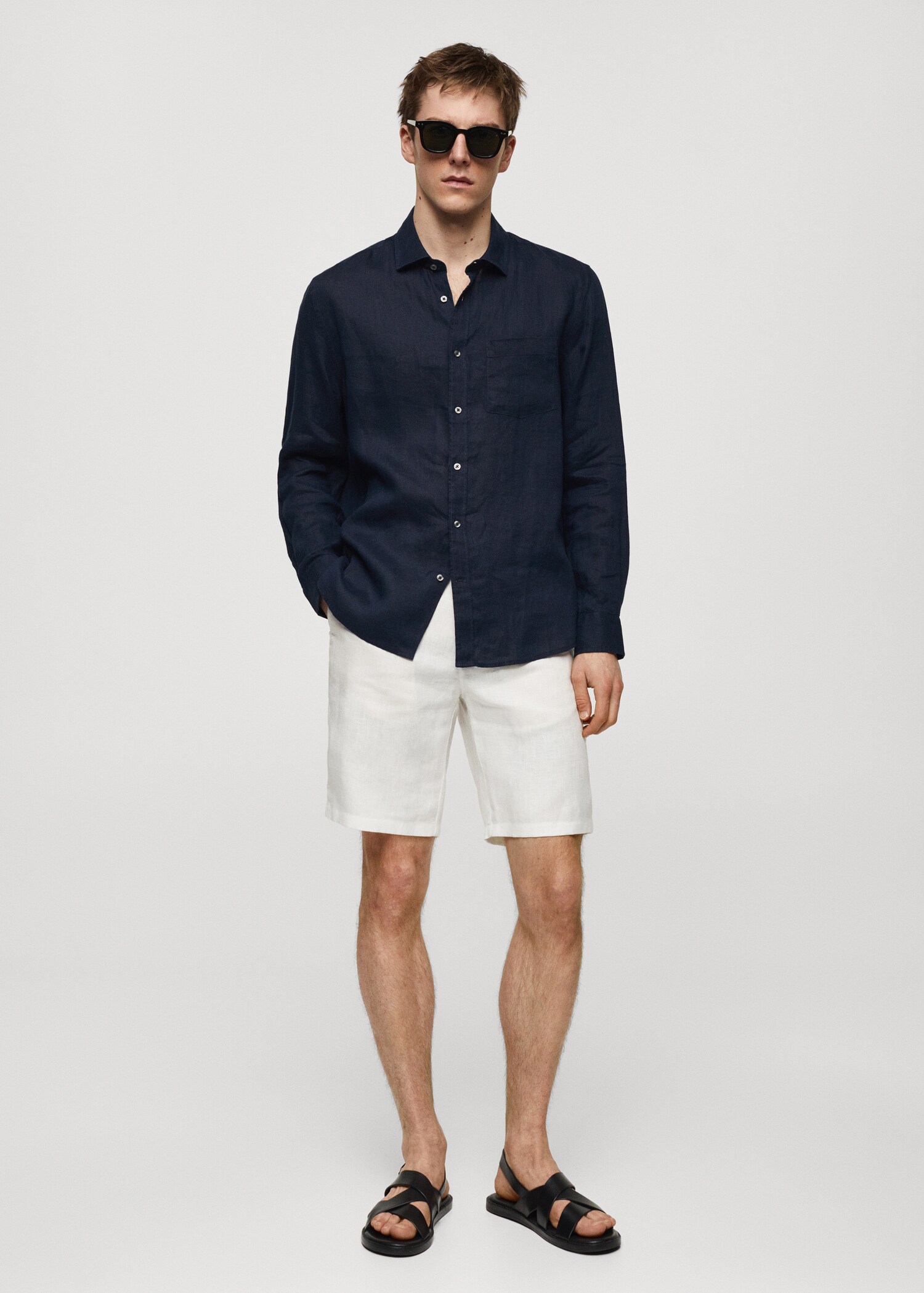 Slim-fit bermuda 100% linnen - Overzichtstekening
