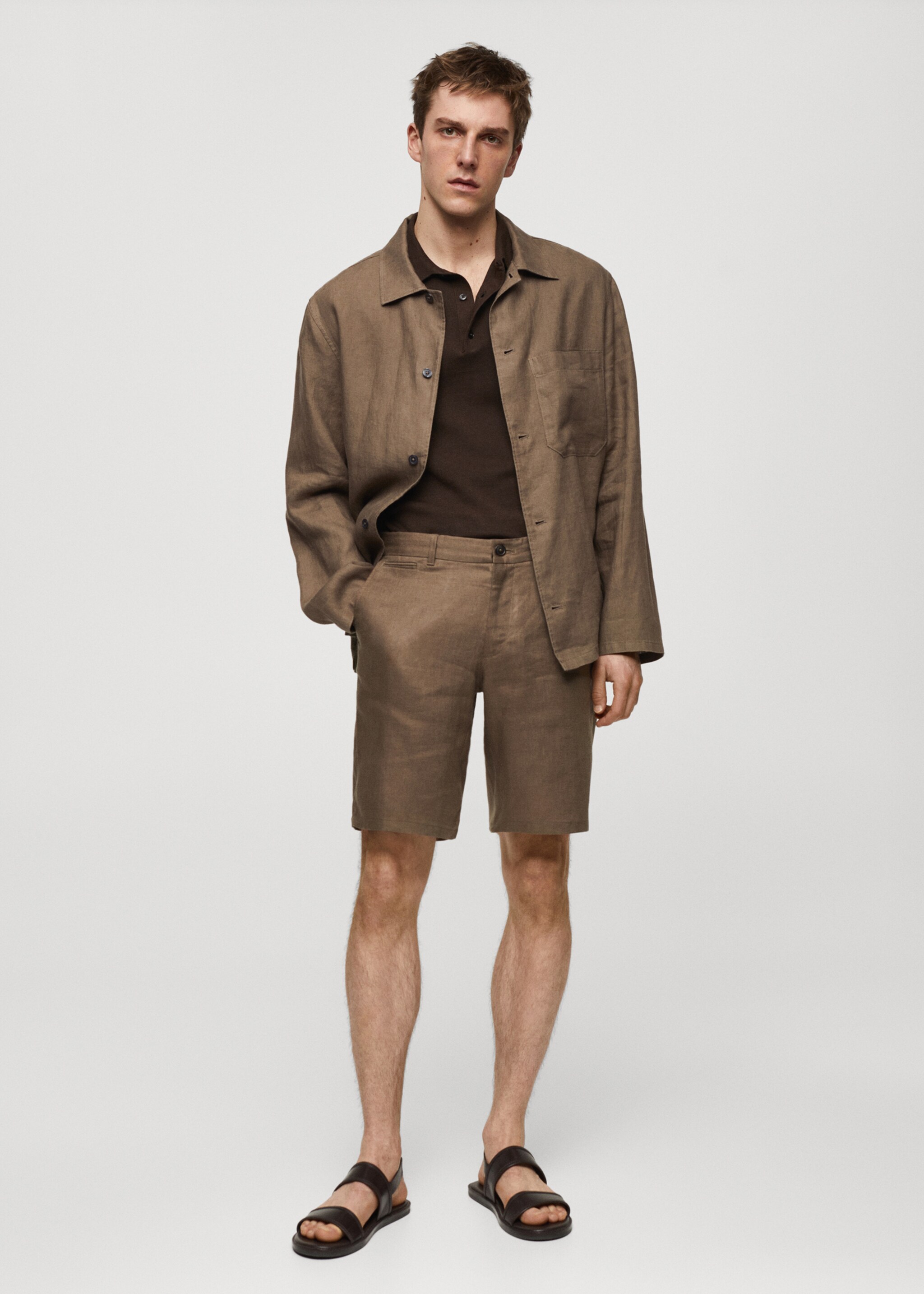 Slim-fit 100% linen bermuda shorts - General plane