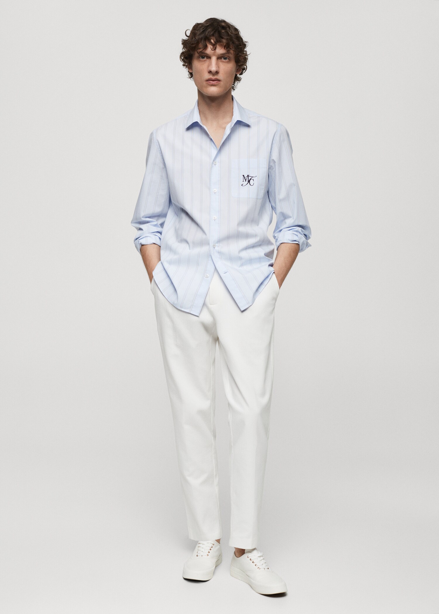 Camicia classic-fit cotone righe ricamo - Piano generale