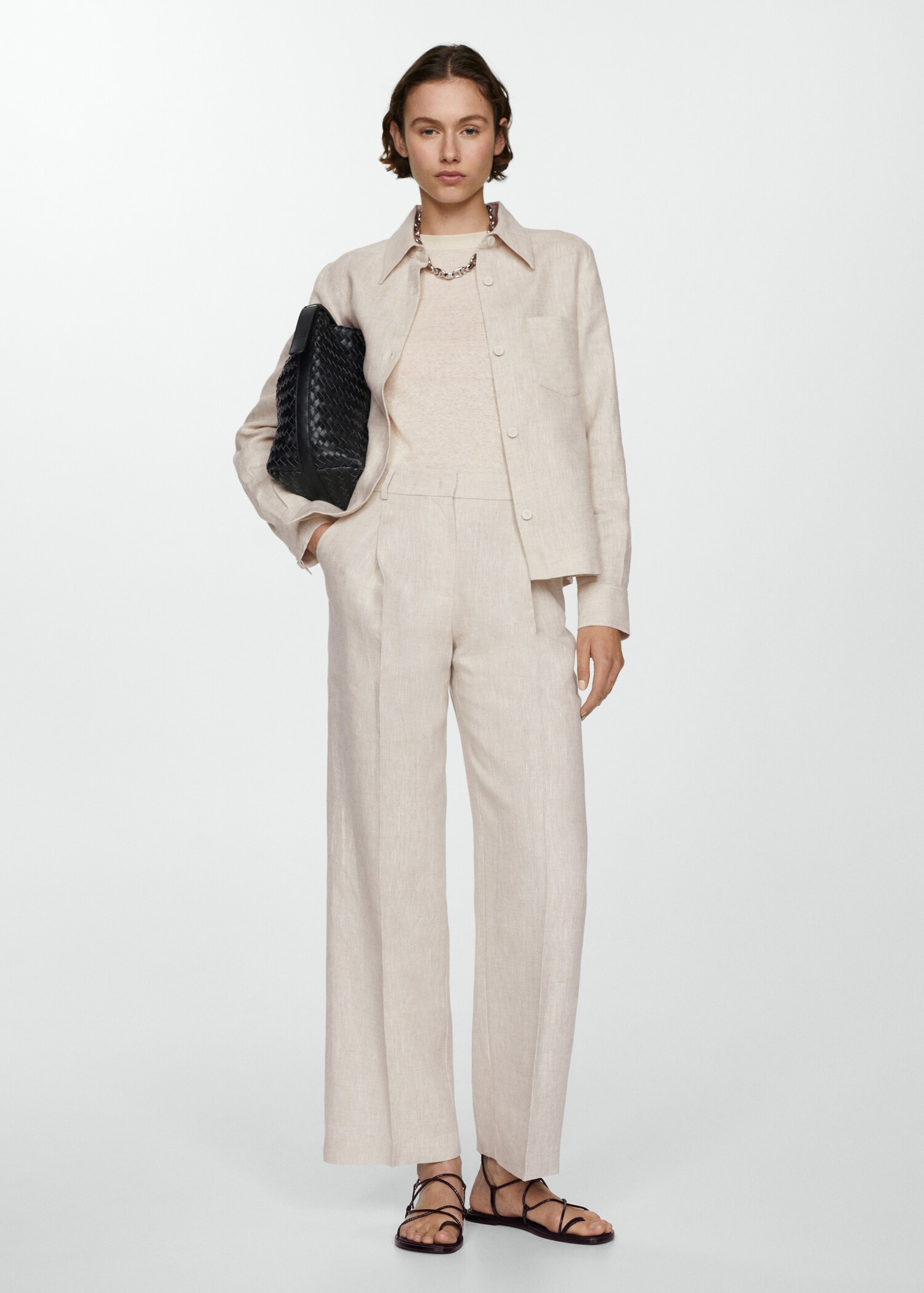 Straight linen-blend trousers - General plane