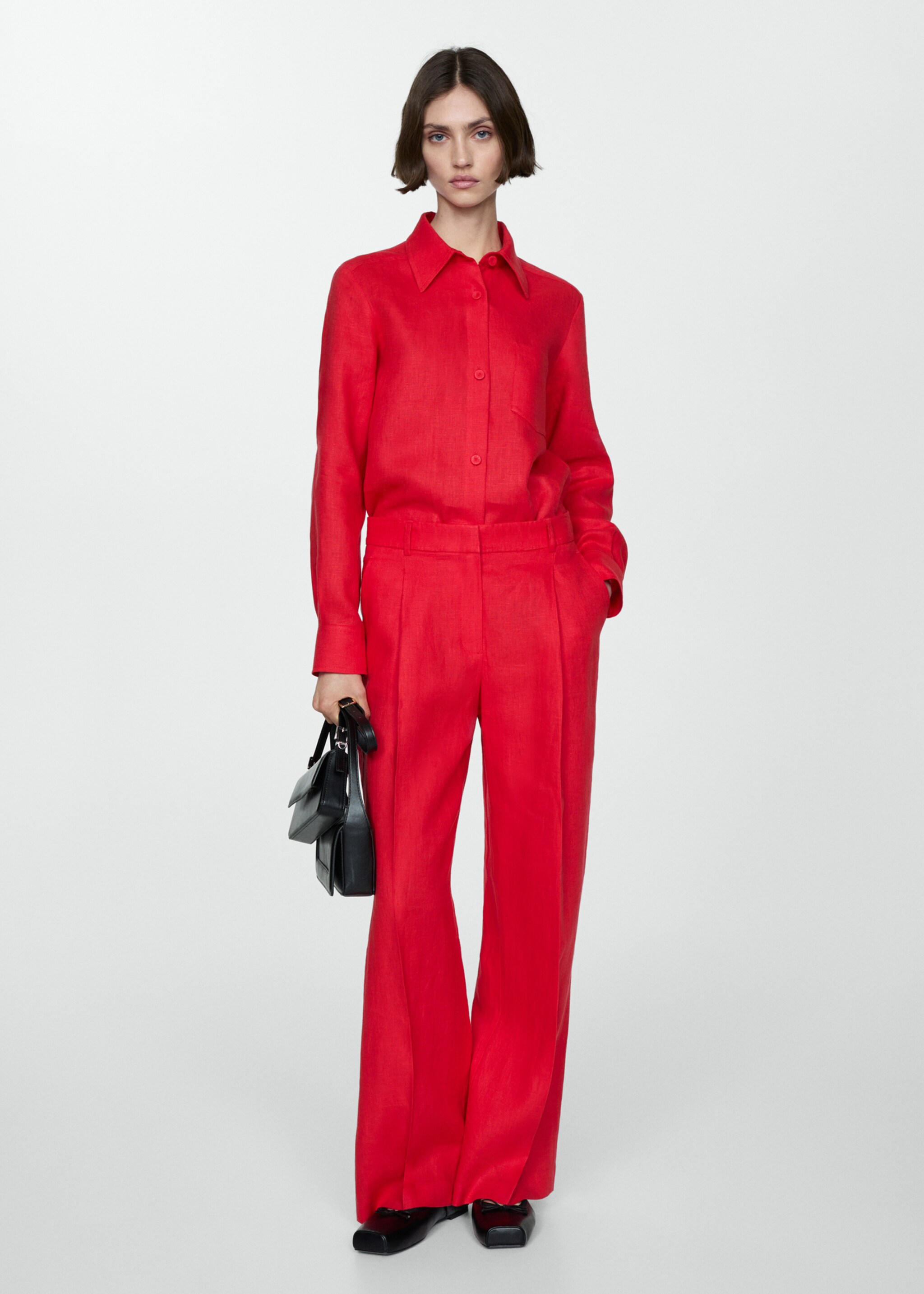 Straight linen-blend trousers - General plane, Coral Red. Ref: 67067142-00.