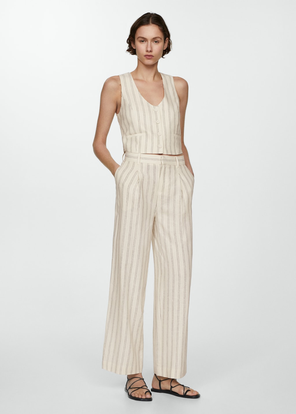 Striped linen-blend pants - Women | MANGO OUTLET USA
