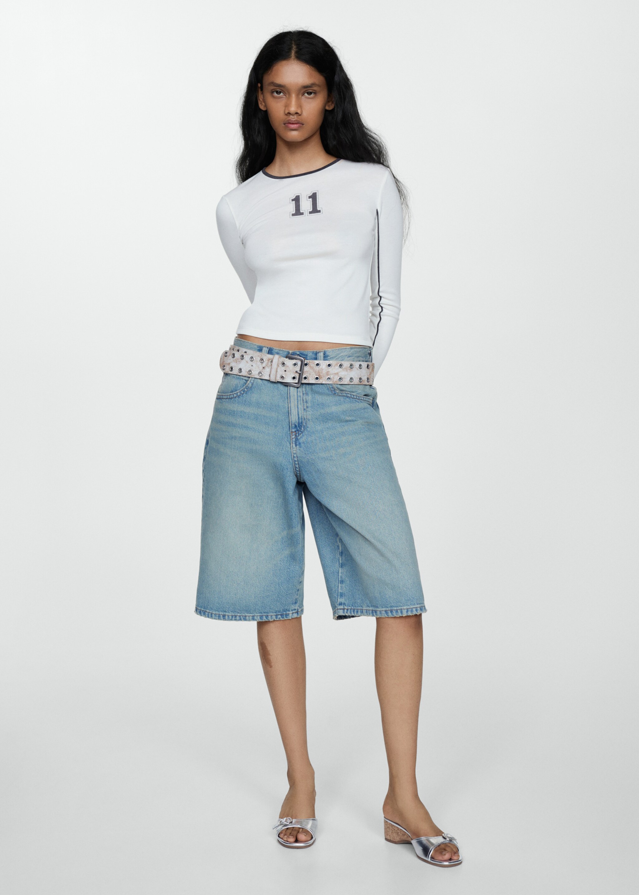 Oversized denim bermuda shorts - General plane