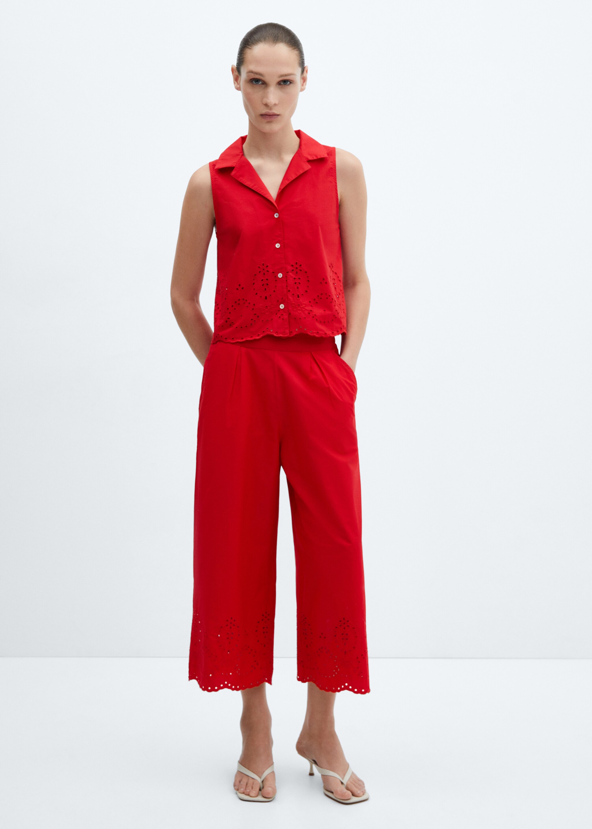 Embroidered culotte trousers - General plane