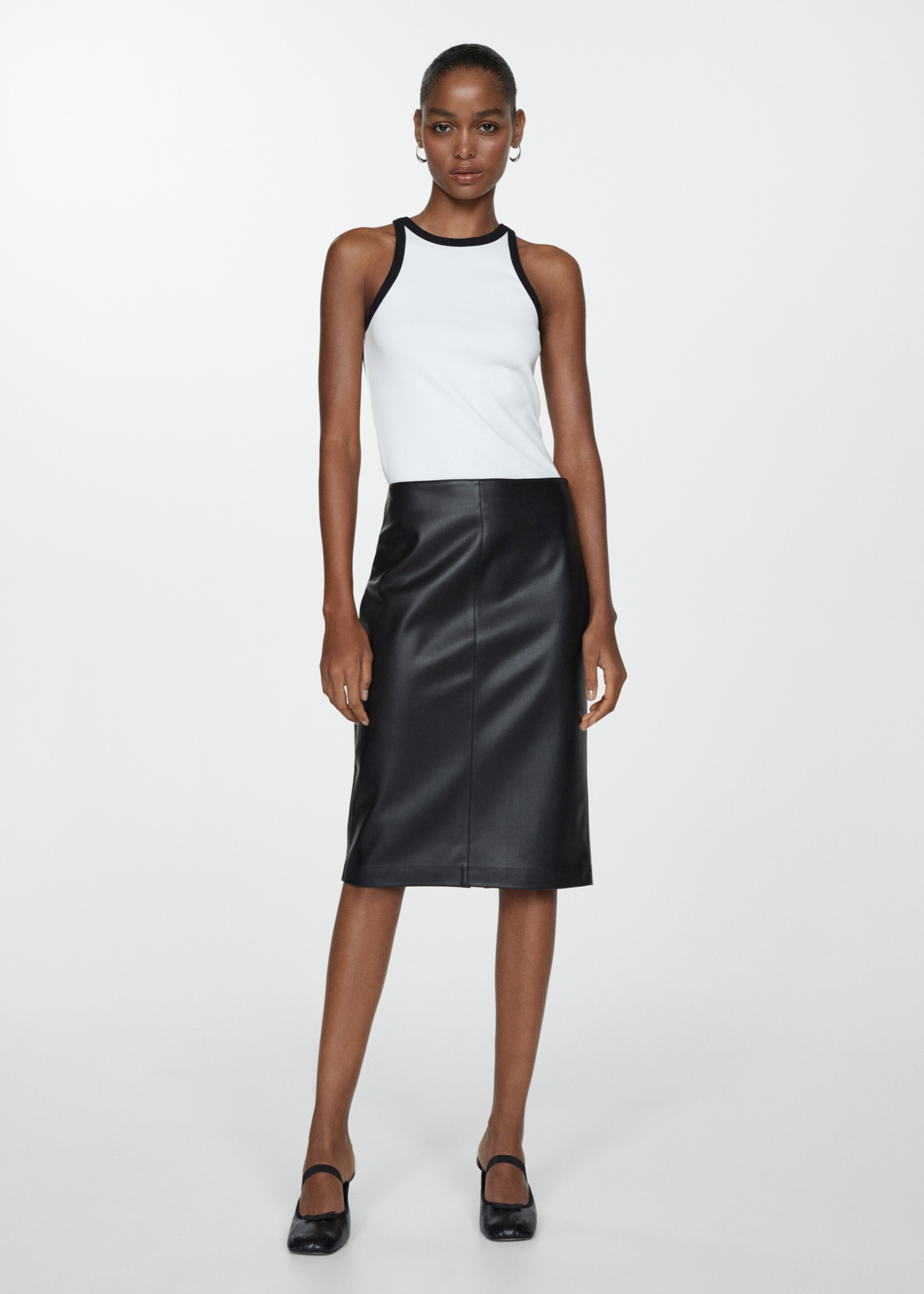 Leather-effect pencil skirt - General plane, Black. Ref: 67070463-00.