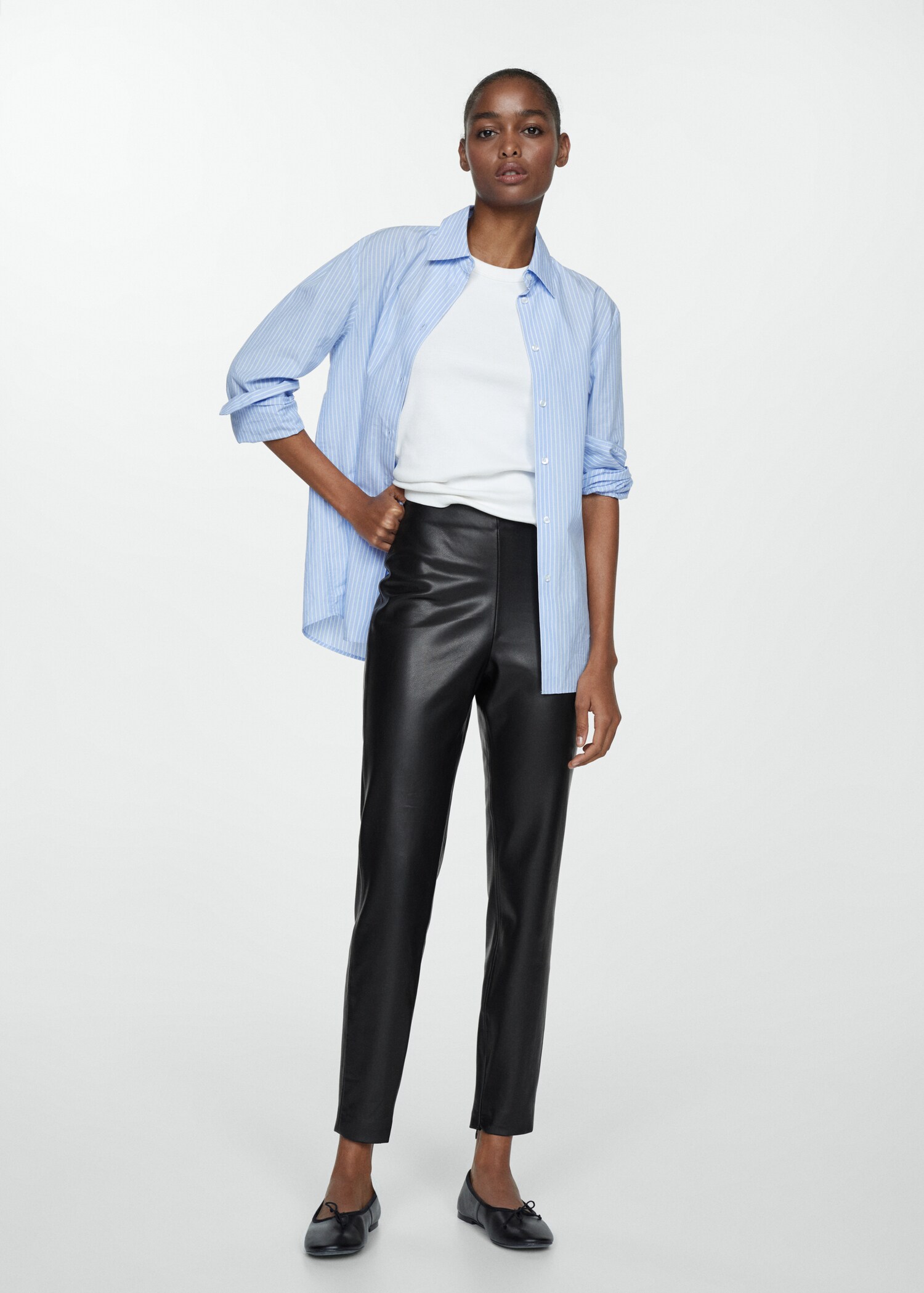 Leather-effect leggings with split hems - General plane