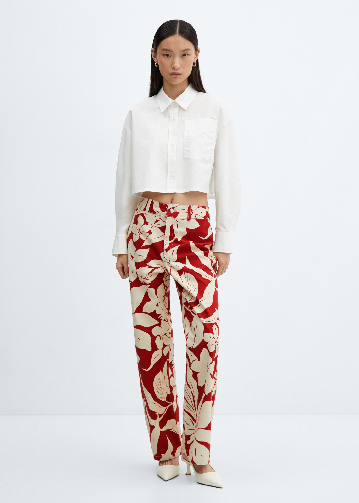 Mid-rise printed straight jeans - General plane