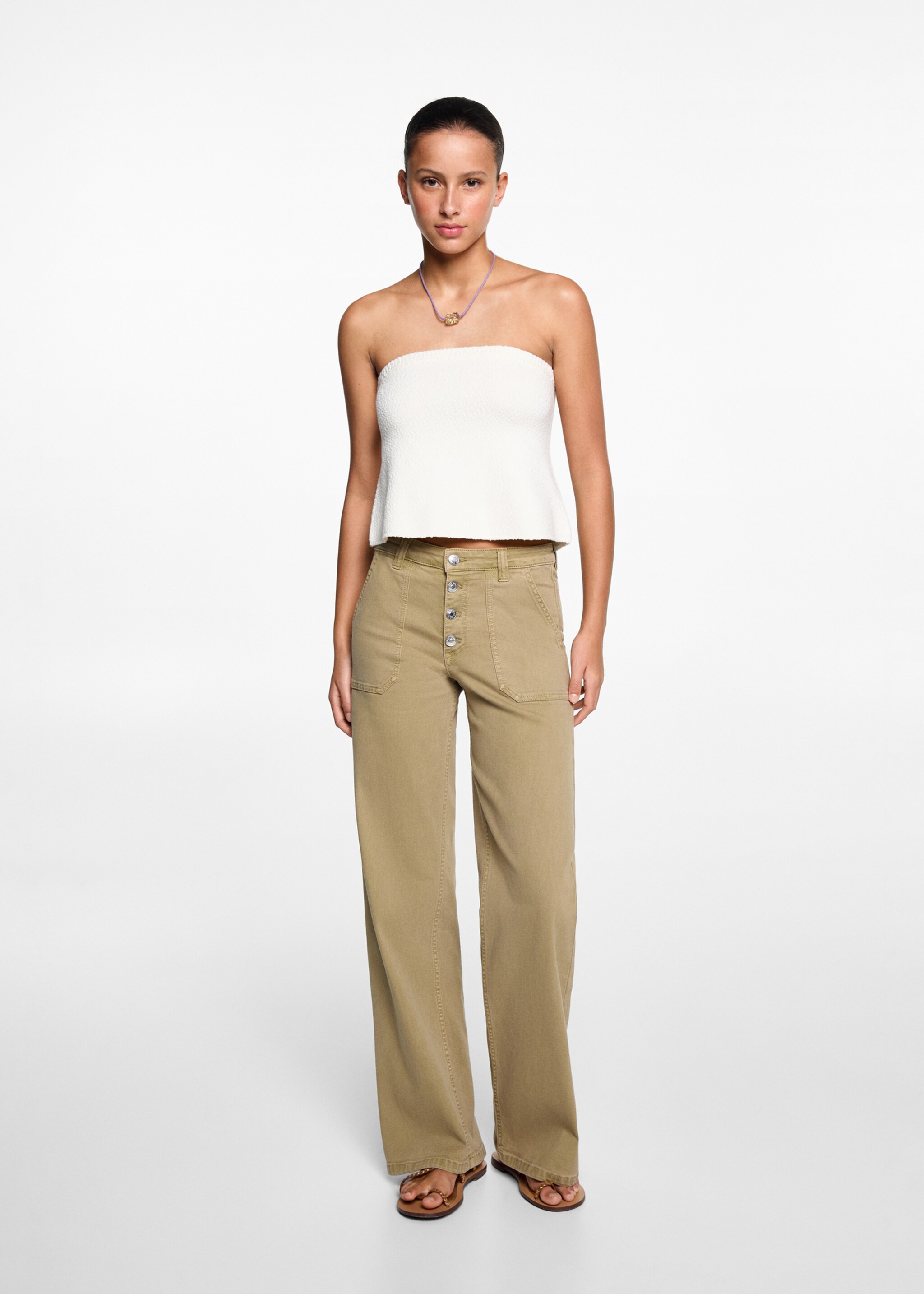 Buttons straight jeans - General plane, Khaki. Ref: 67072917-00.
