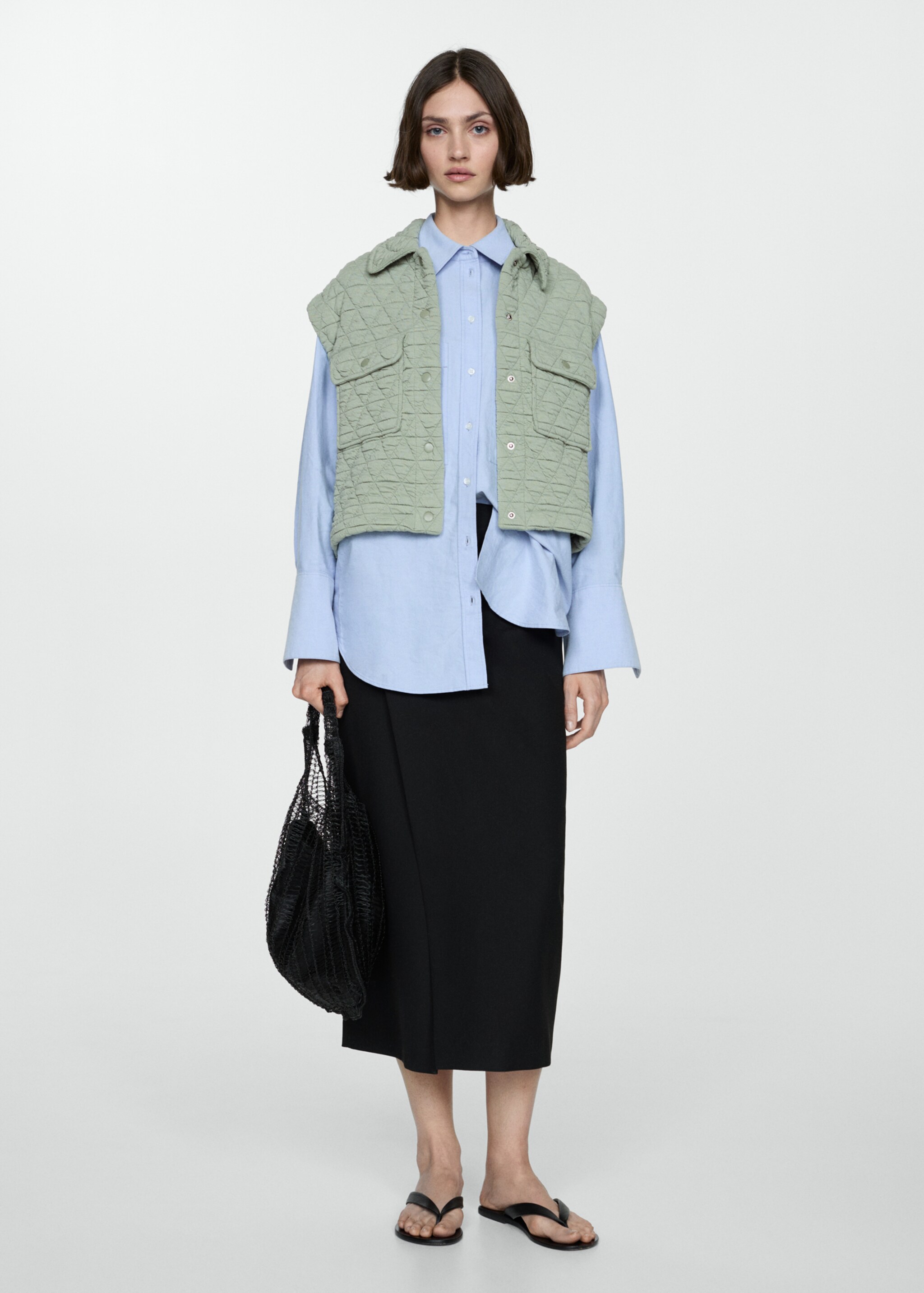Quilted gilet with buttons - General plane, Pastel Green. Ref: 67074034-00.