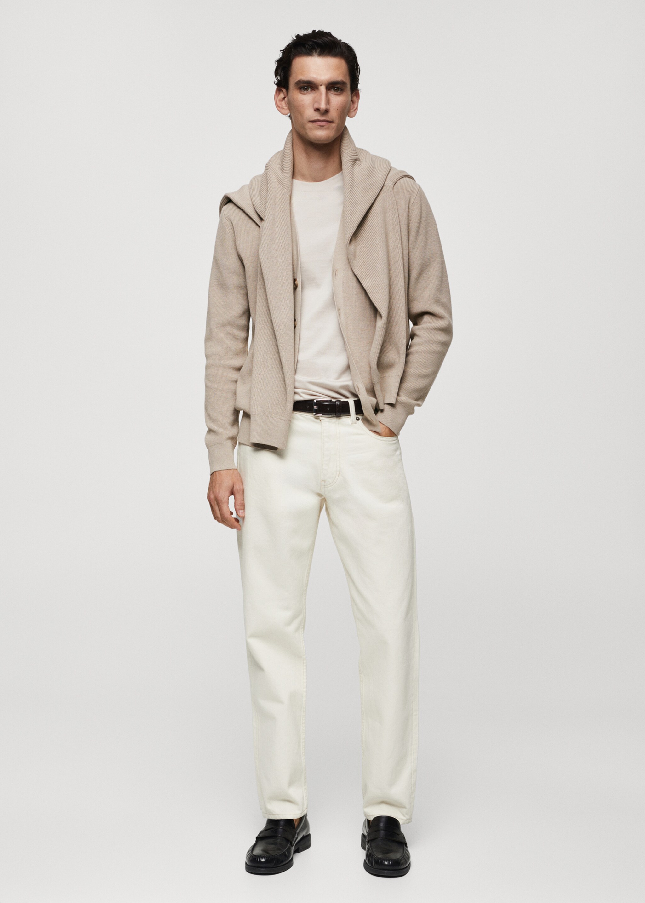 Cardigan canelado com botões - Plano geral