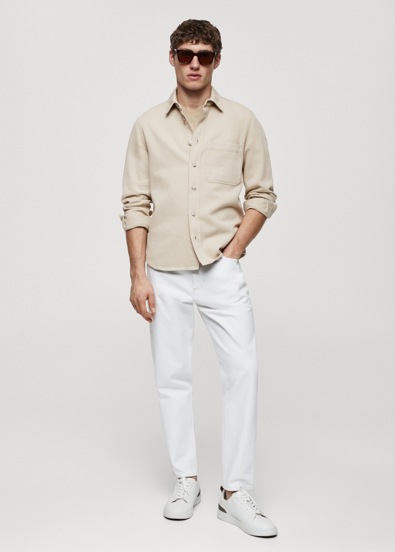 Regular-Fit-Overshirt aus Baumwolle mit Leinen - Allgemeine Ansicht