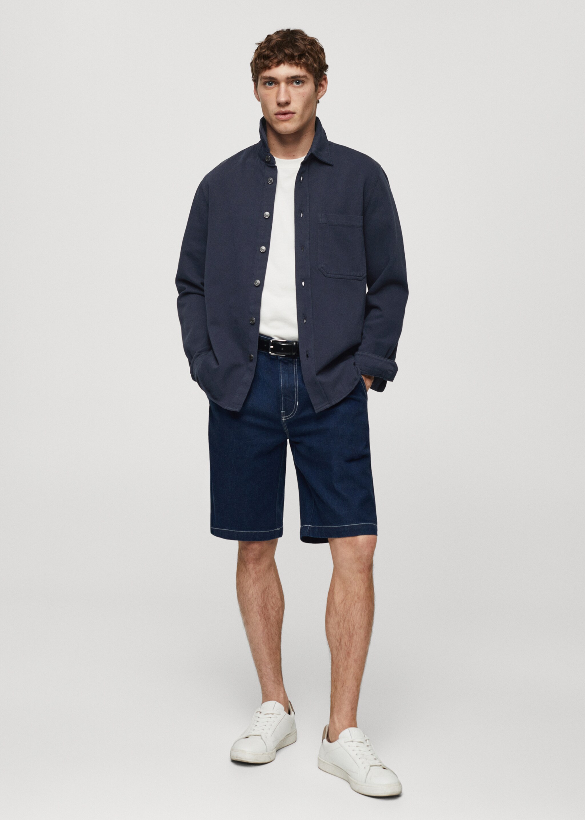 Regular-fit cotton and linen overshirt - General plane, Dark Navy. Ref: 67075139-00.