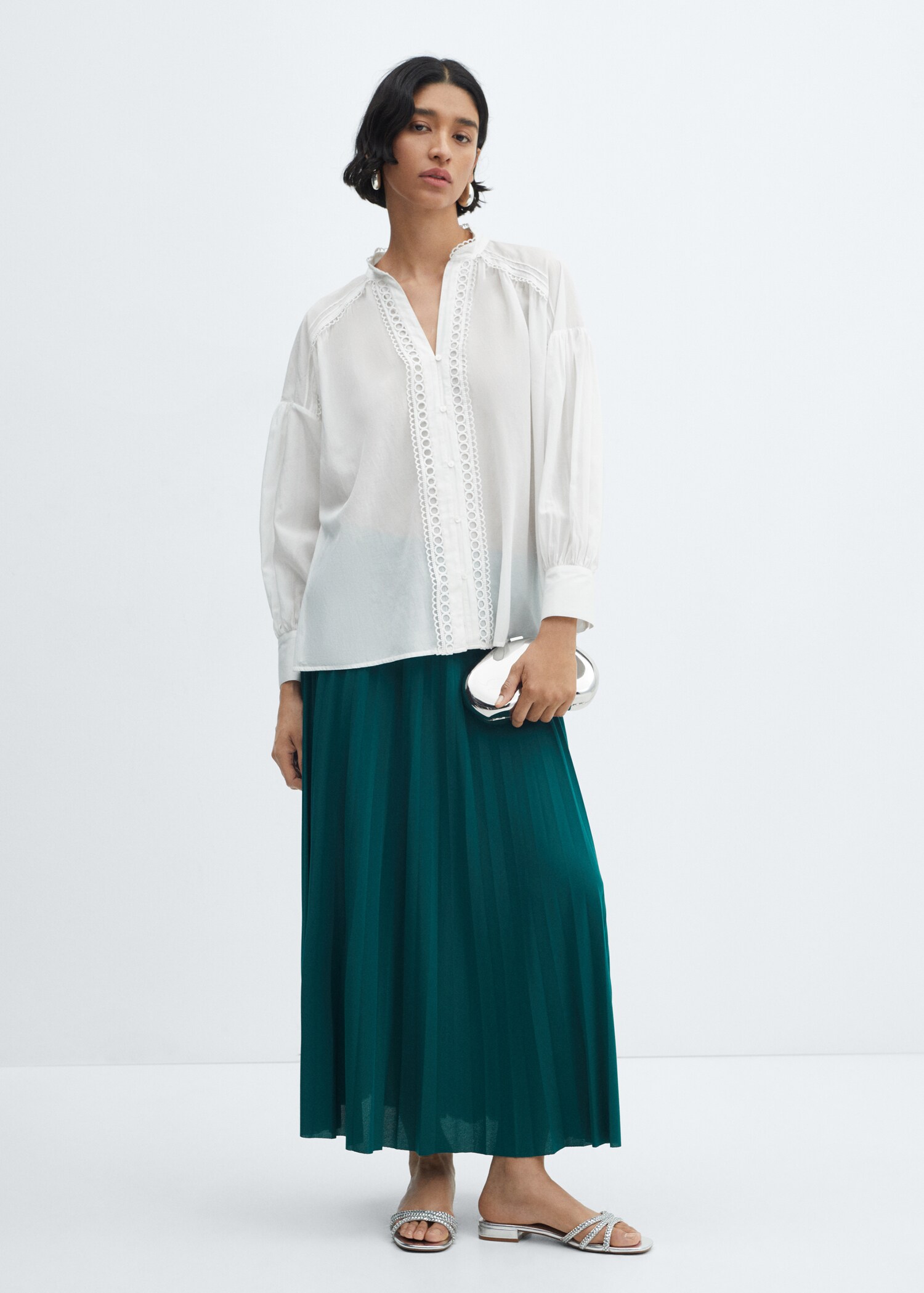 Cotton blouse with openwork detail - General plane