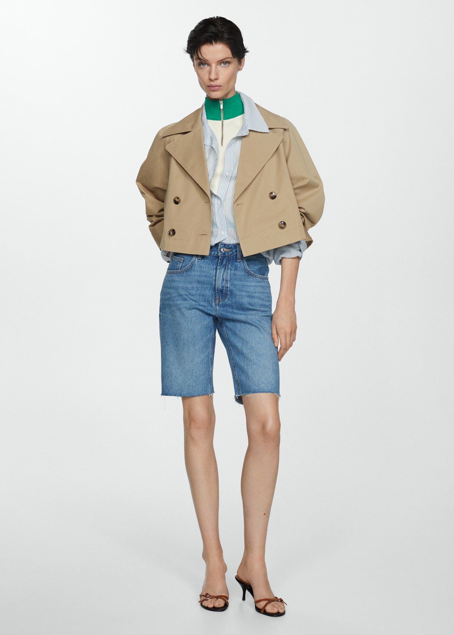 Cropped trench coat with lapels - General plane