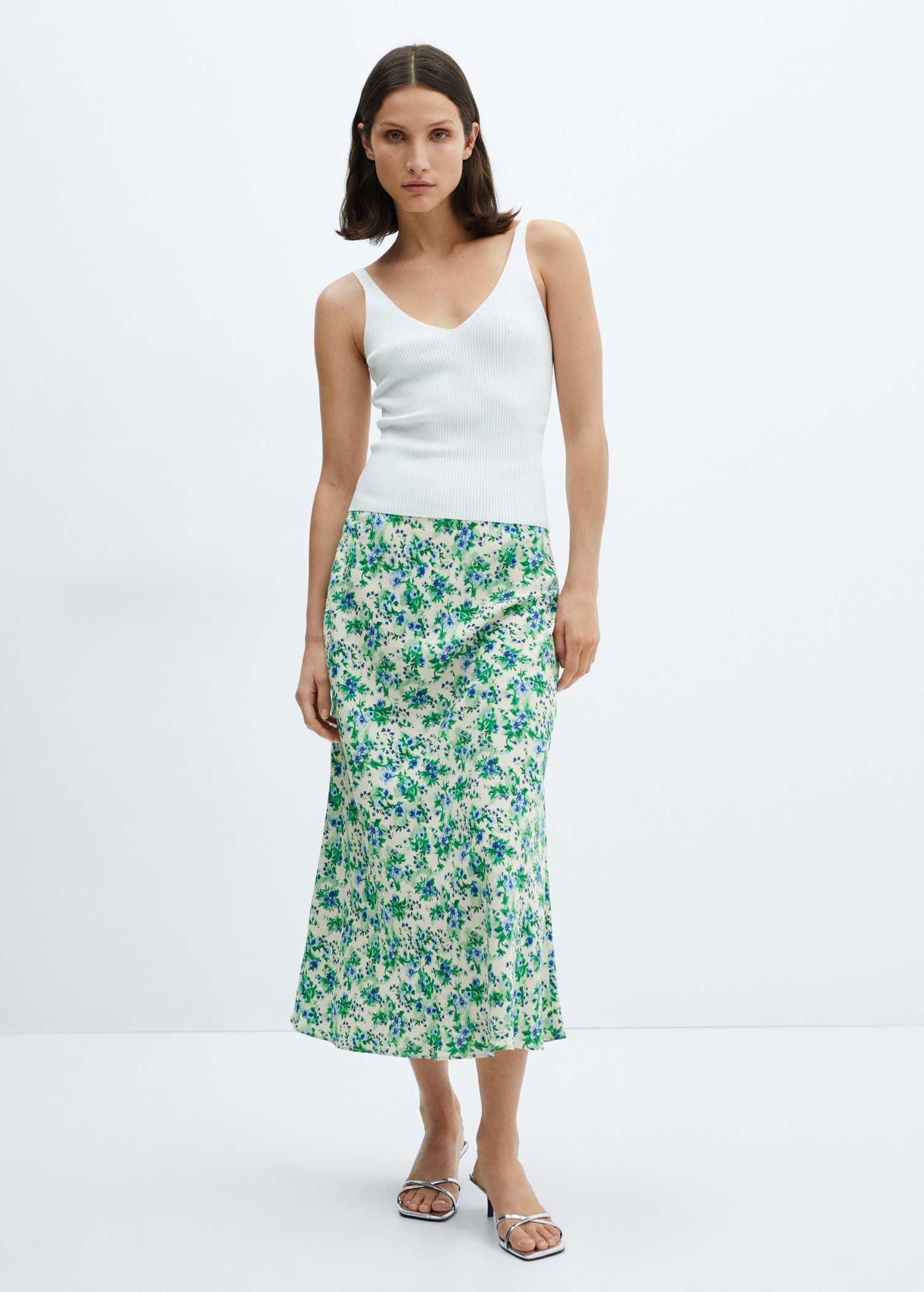 Printed satin skirt Women MANGO OUTLET USA - Main Image