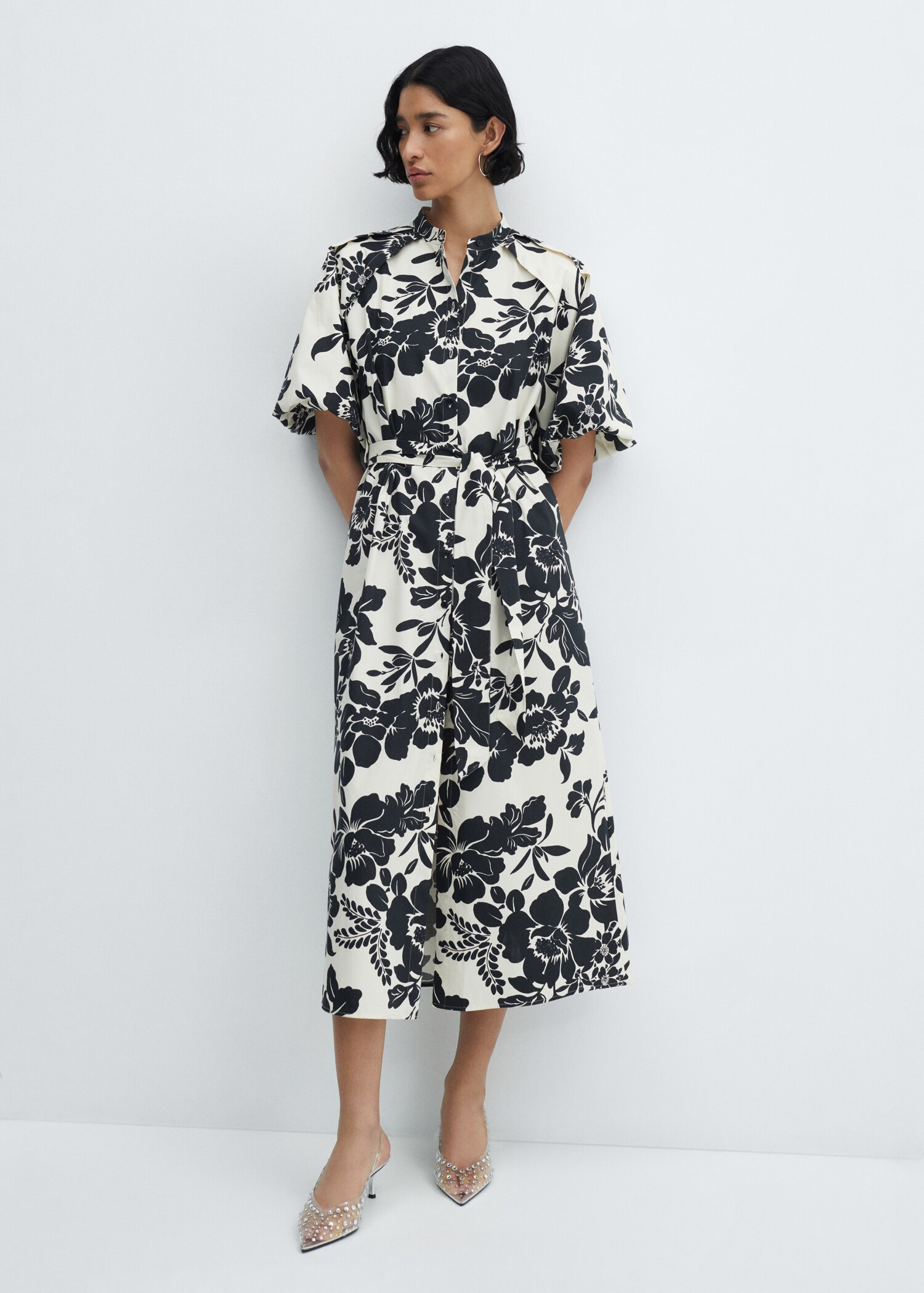 Floral puffed sleeves dress - General plane