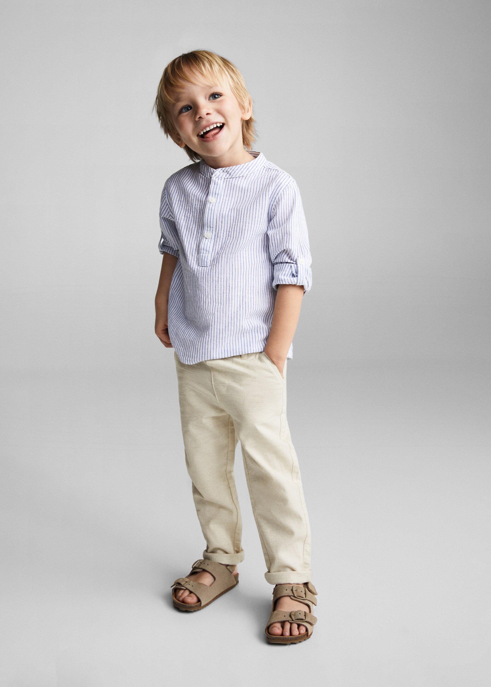 Straight linen-blend trousers - General plane