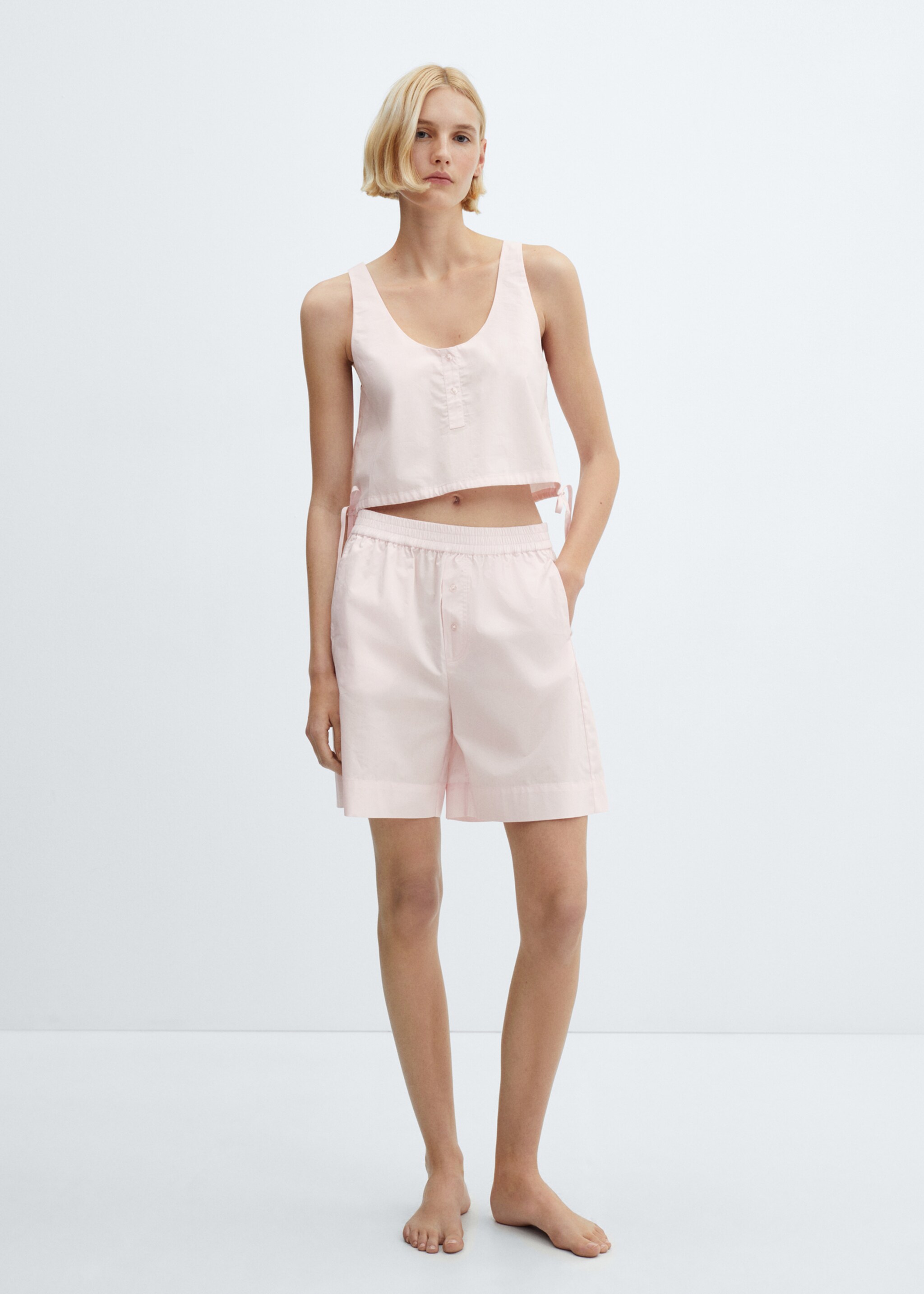 Pyjama-Shorts aus Baumwolle mit Stretchbund - Allgemeine Ansicht, Hellrosa. Ref: 67076016-00.