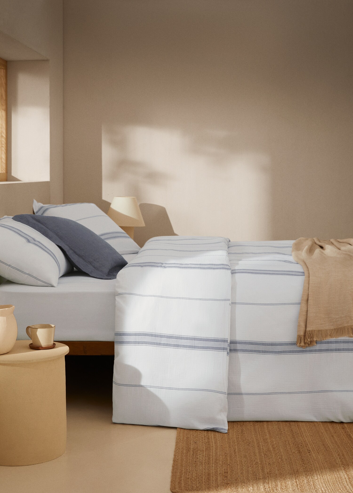 Striped cotton gauze duvet cover for superking bed - General plane