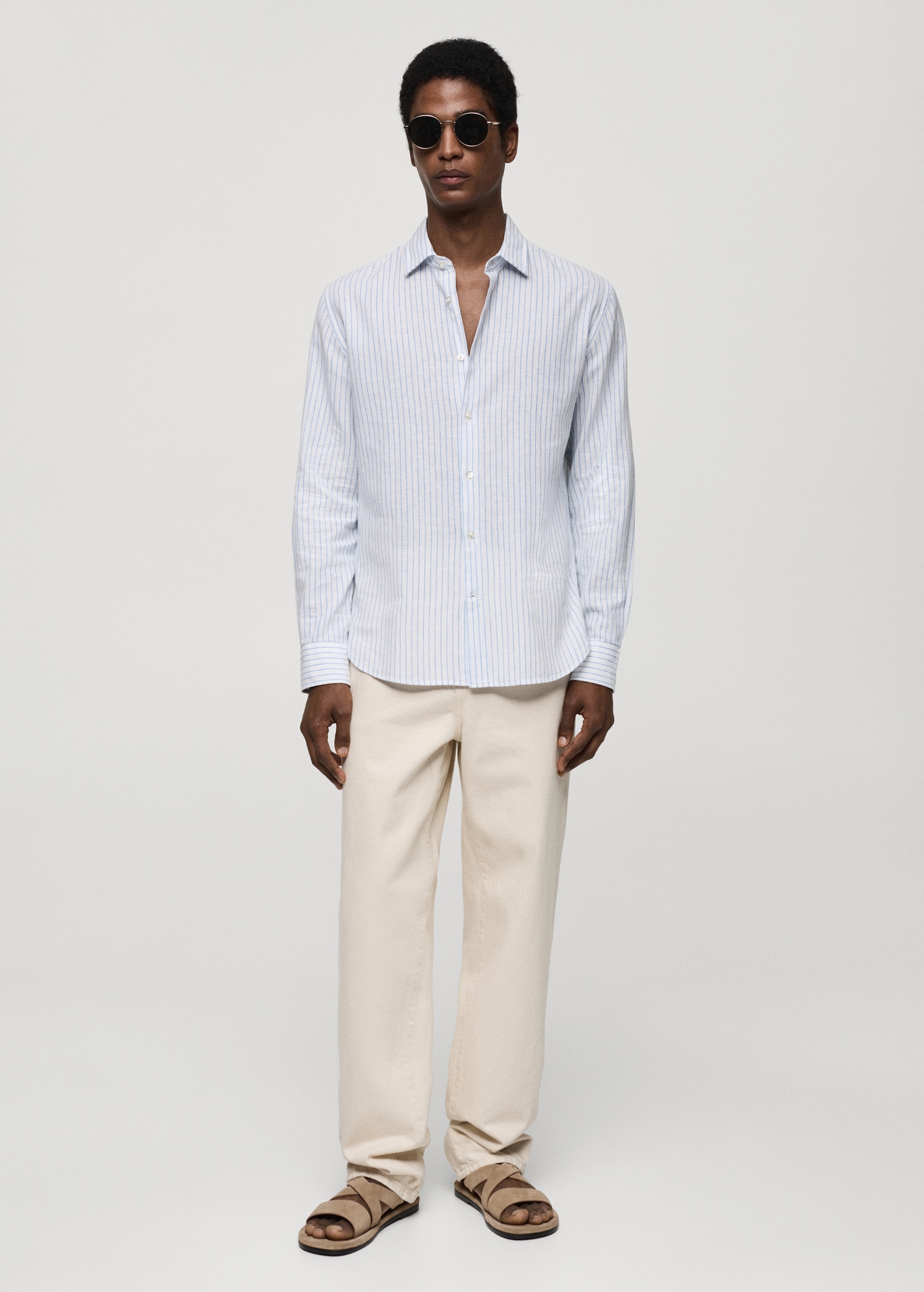 Camisa regular fit lino rayas - Plano general