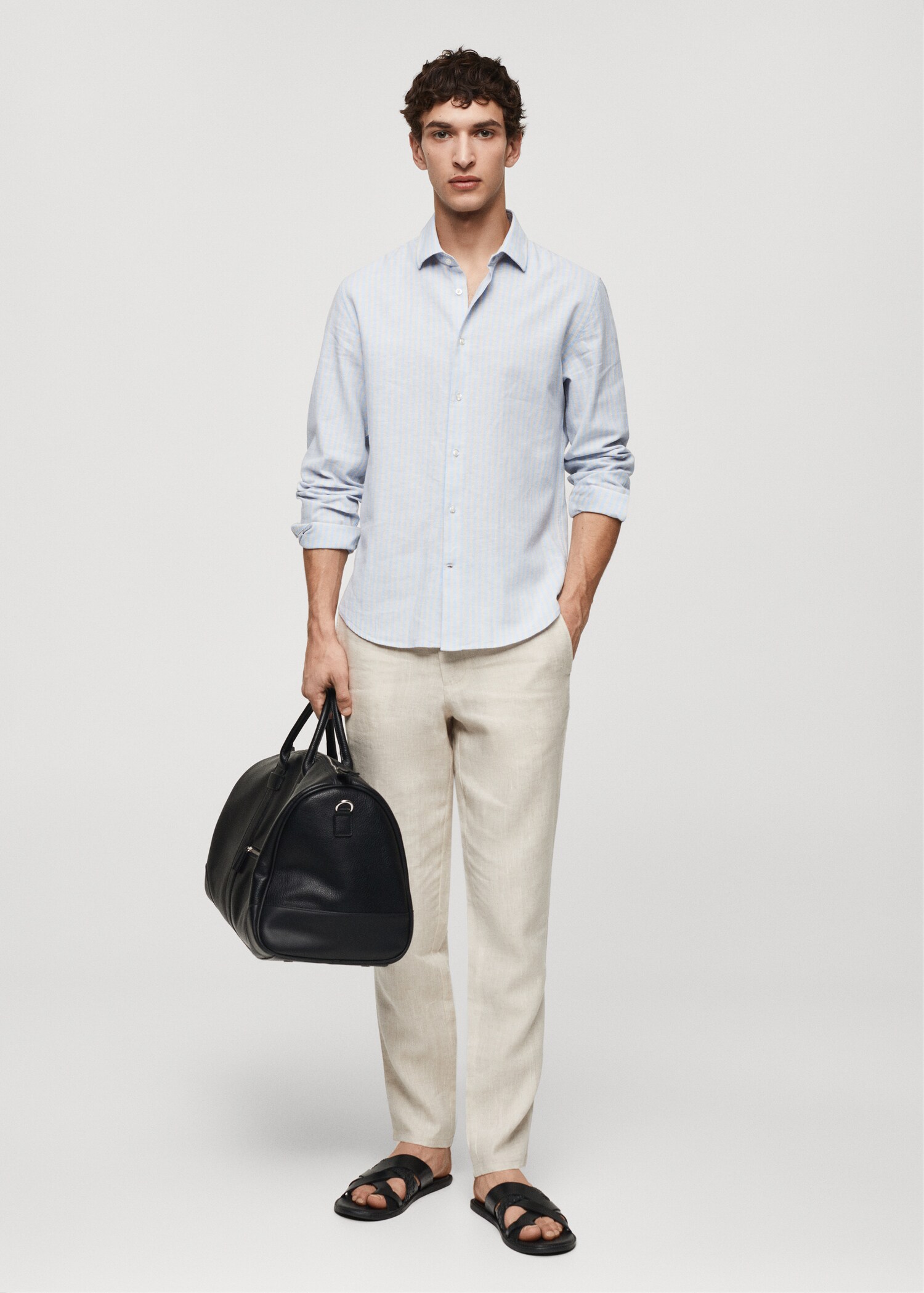 Regular-fit striped linen shirt - General plane