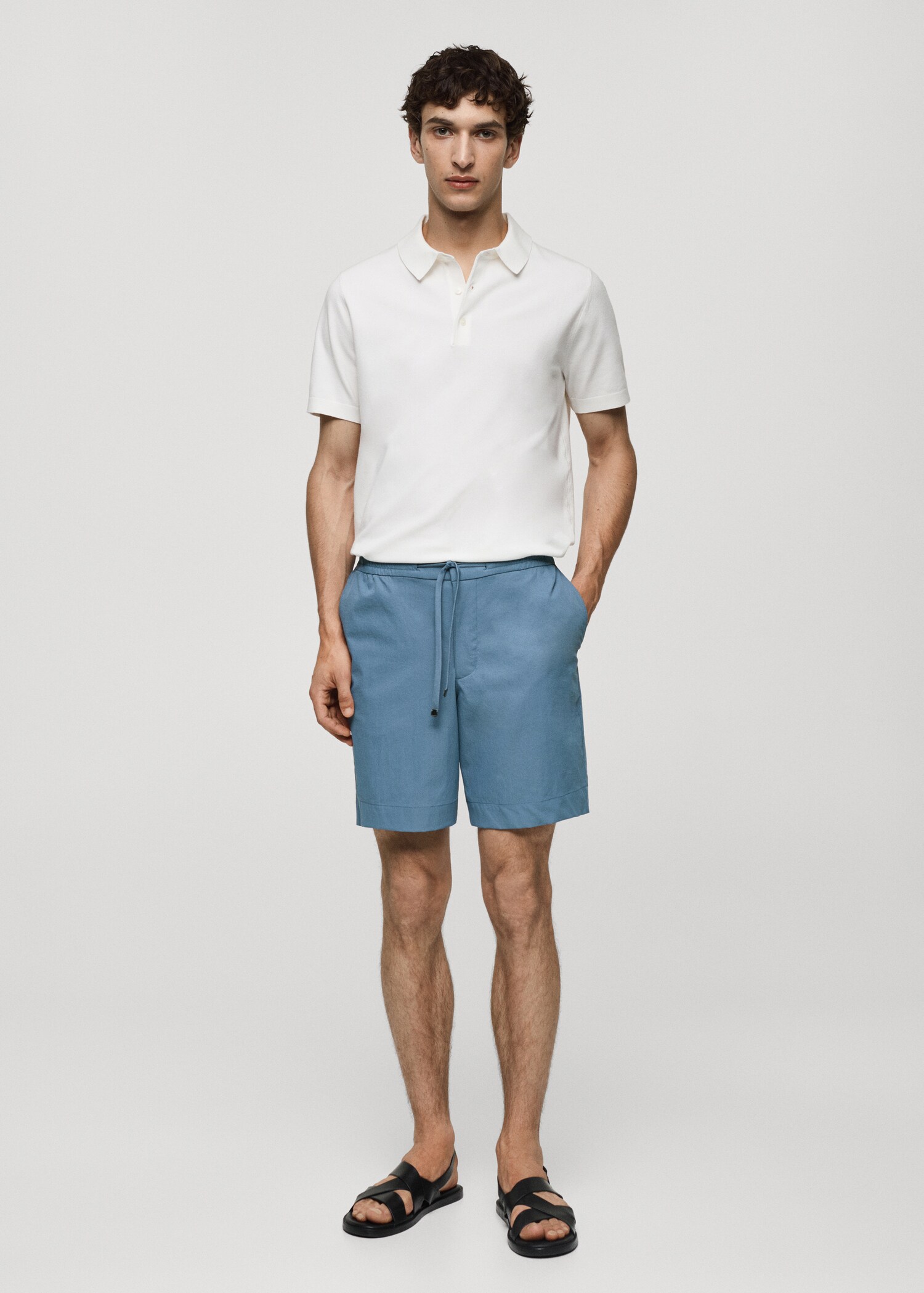 Technical fabric bermuda shorts with drawstring - General plane