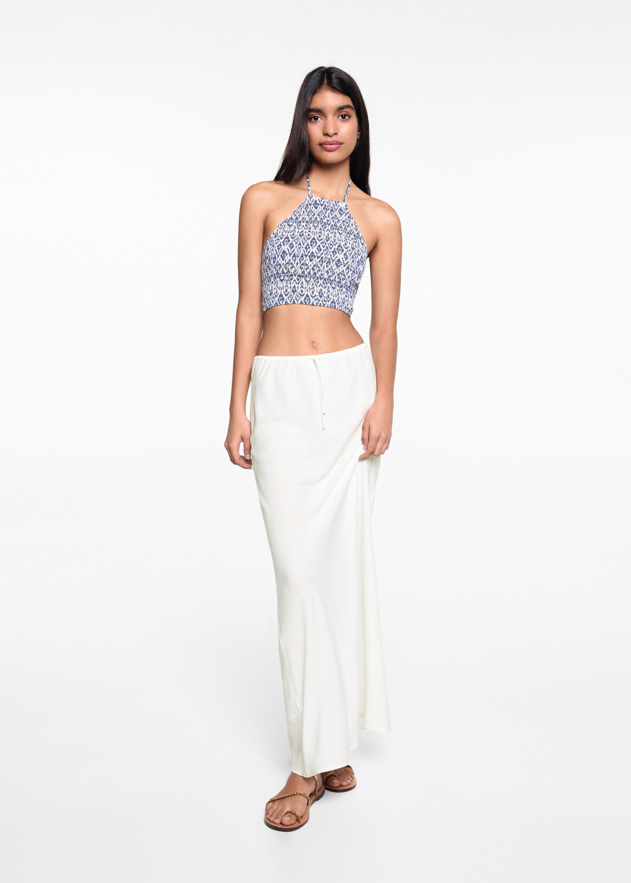 Printed halter-neck cropped top - General plane